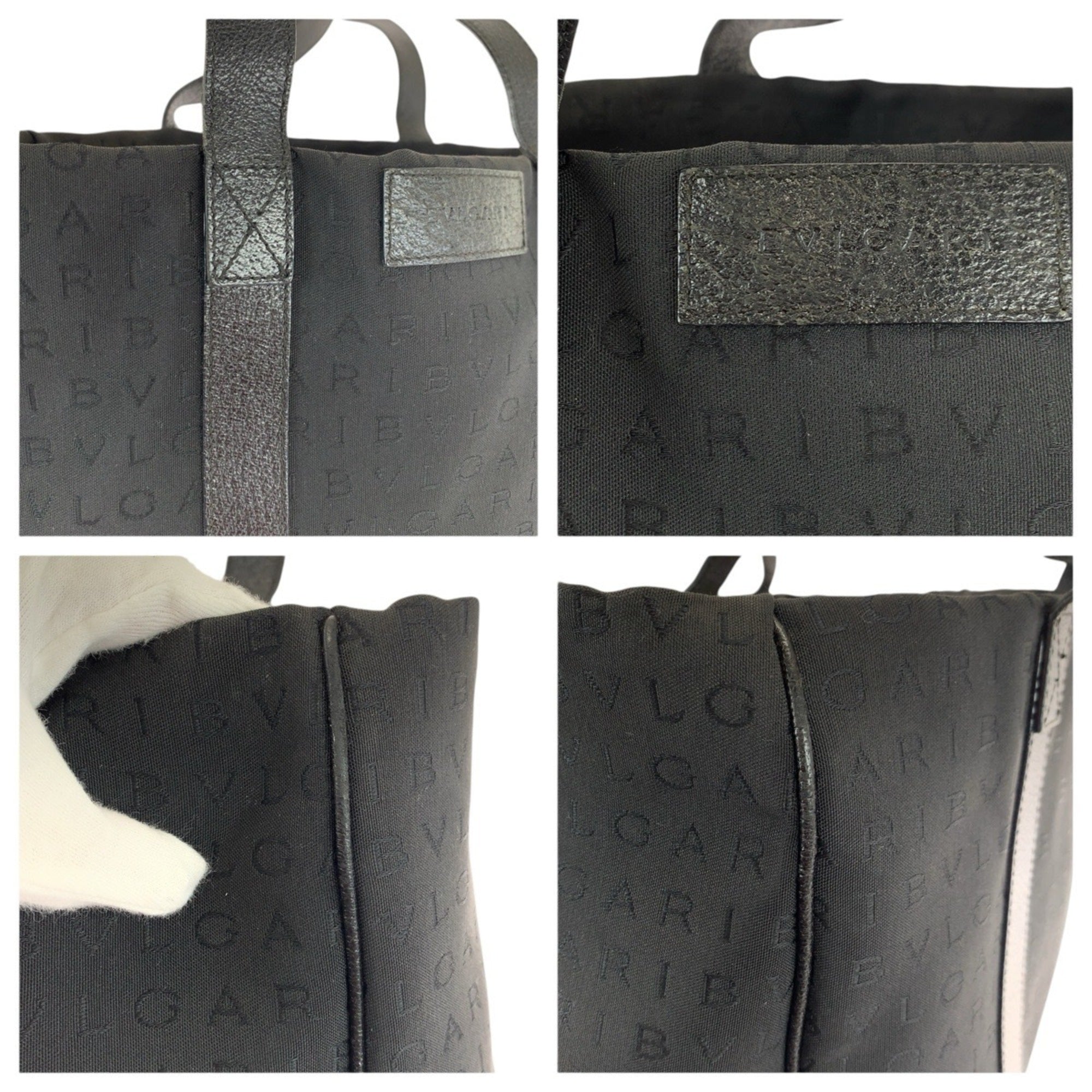 Bvlgari Black Canvas Leather Handbag Shoulder Bag (Pre-Owned)
