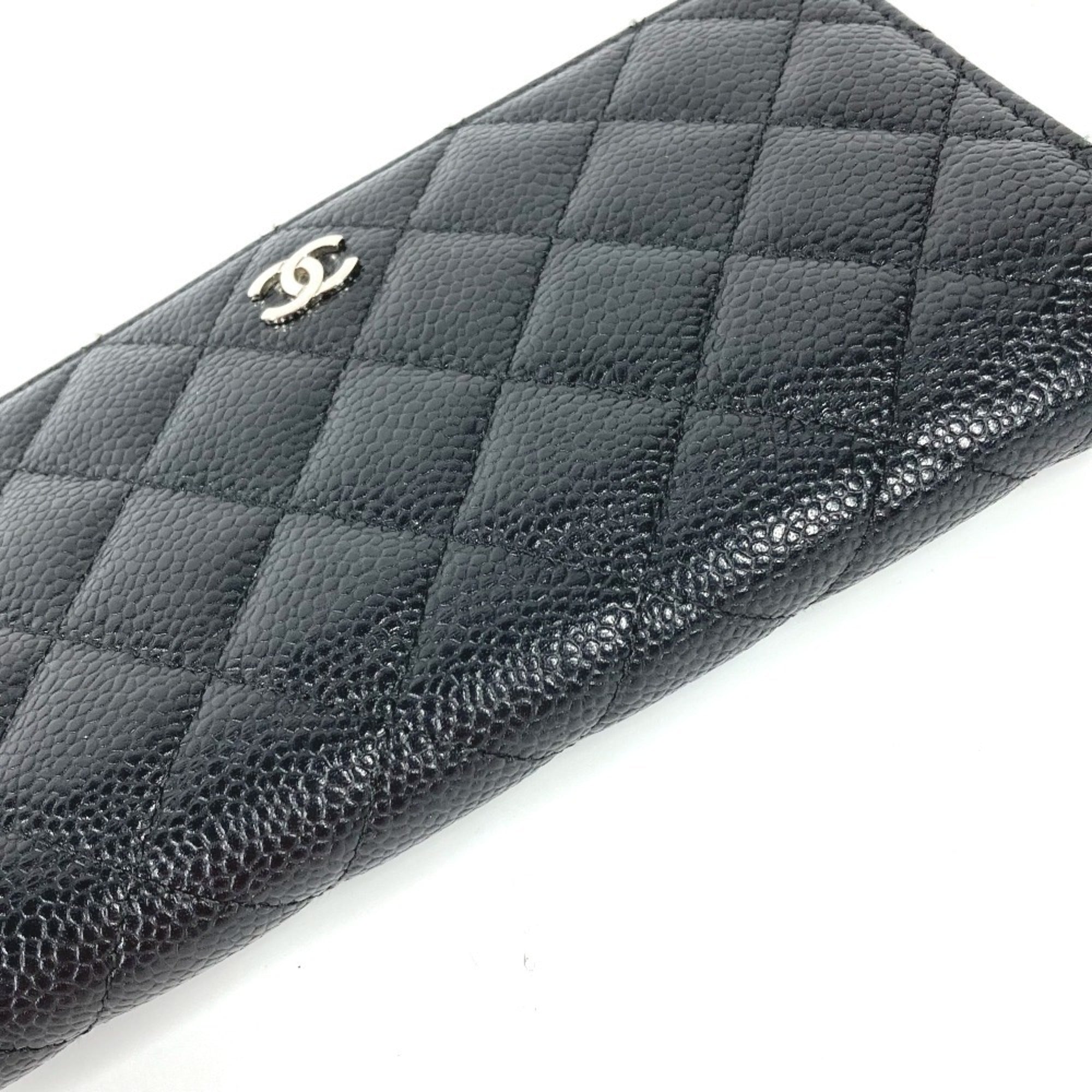 Chanel Black Grained Calfskin Long Wallet (Bi-Fold) (Pre-Owned)