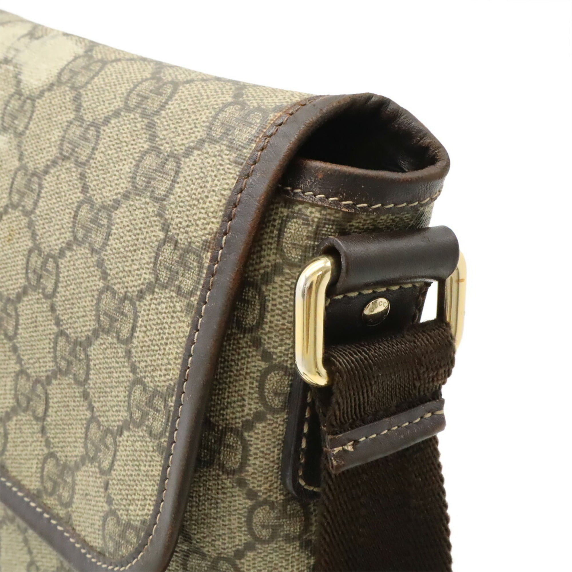 Gucci Gg Plus Beige Dark Brown Gg Supreme Leather Pochette Shoulder Bag (Pre-Owned)