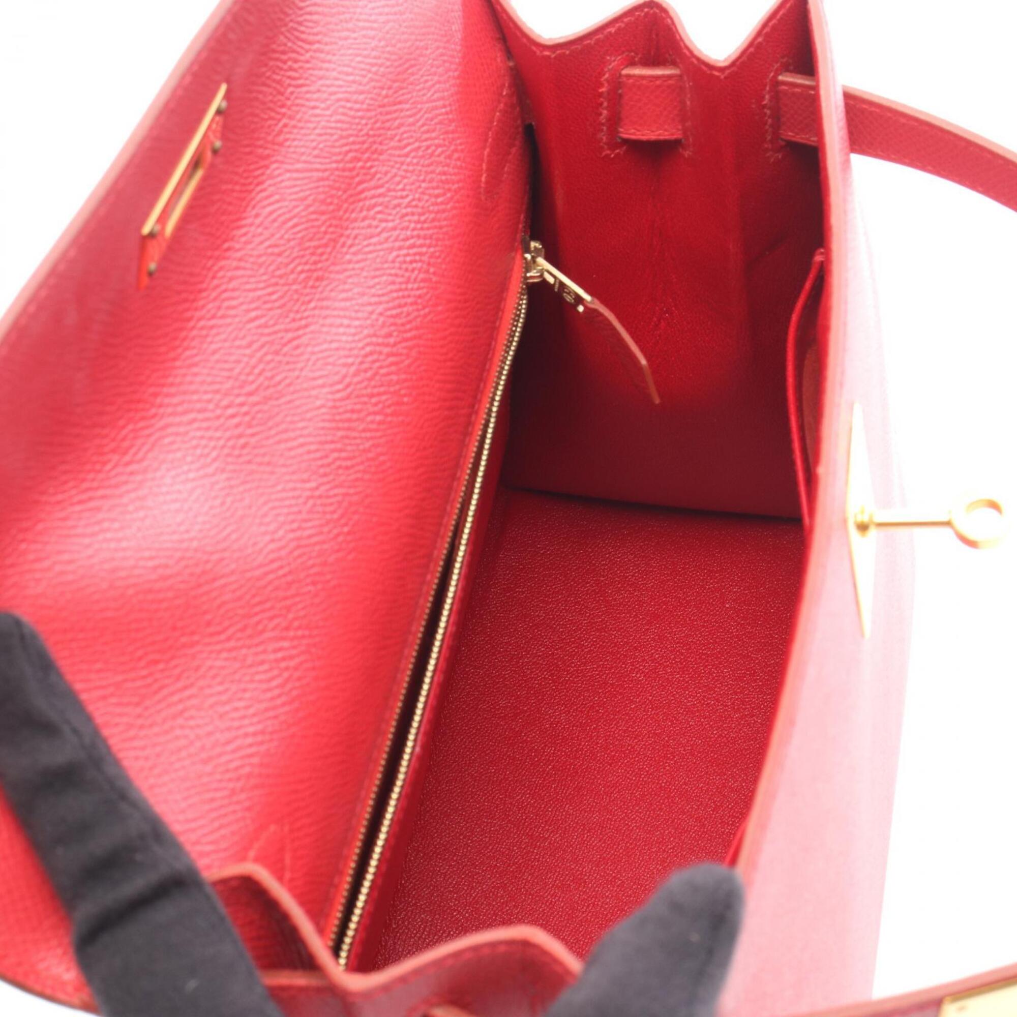 Hermes Red Color Rouge Vif Courchevel Leather Leather Handbag (Pre-Owned)