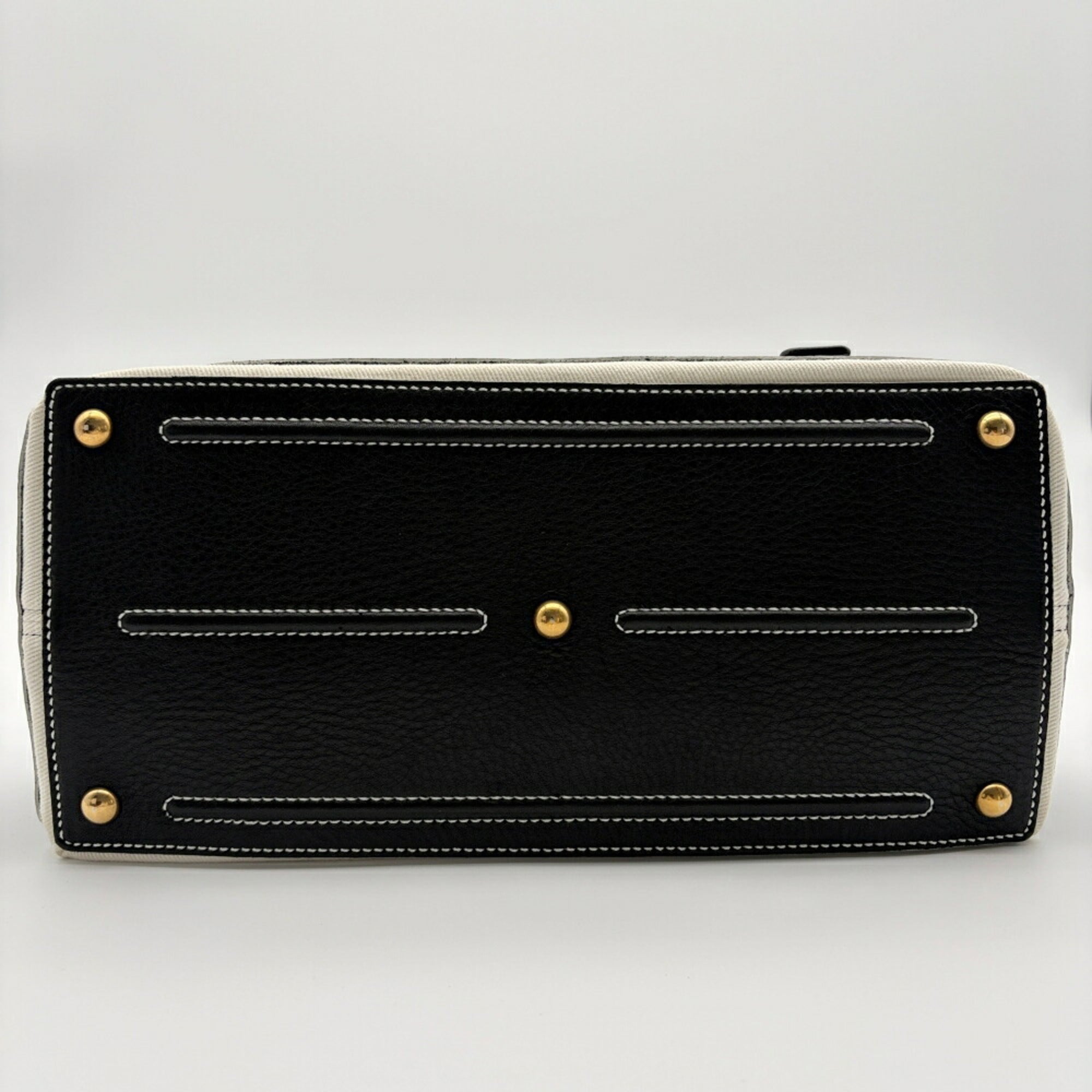Yves Saint Laurent Black White Leather Canvas Handbag (Pre-Owned)