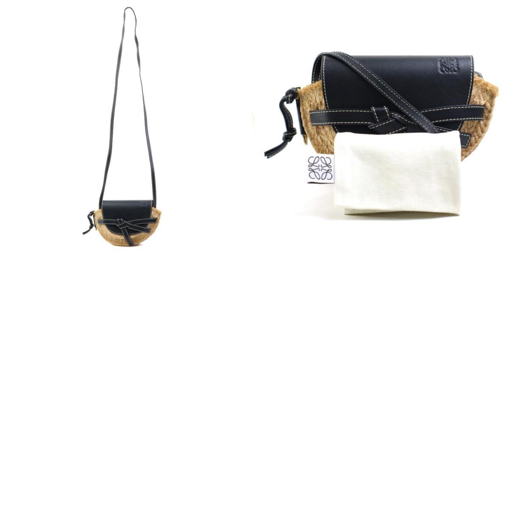 Loewe Beige Black Raffia Leather Shoulder Bag (Pre-Owned)