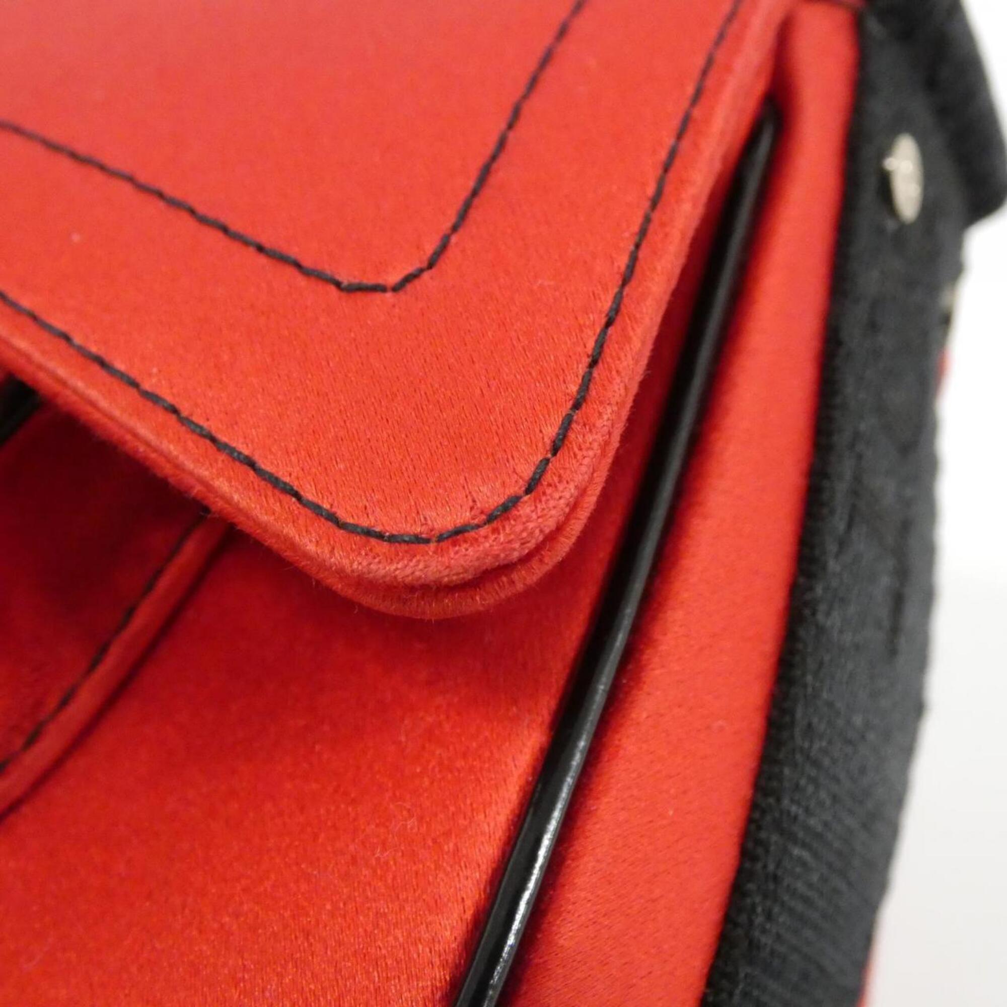 Christian Dior Black Red Color Satin Handbag (Pre-Owned)