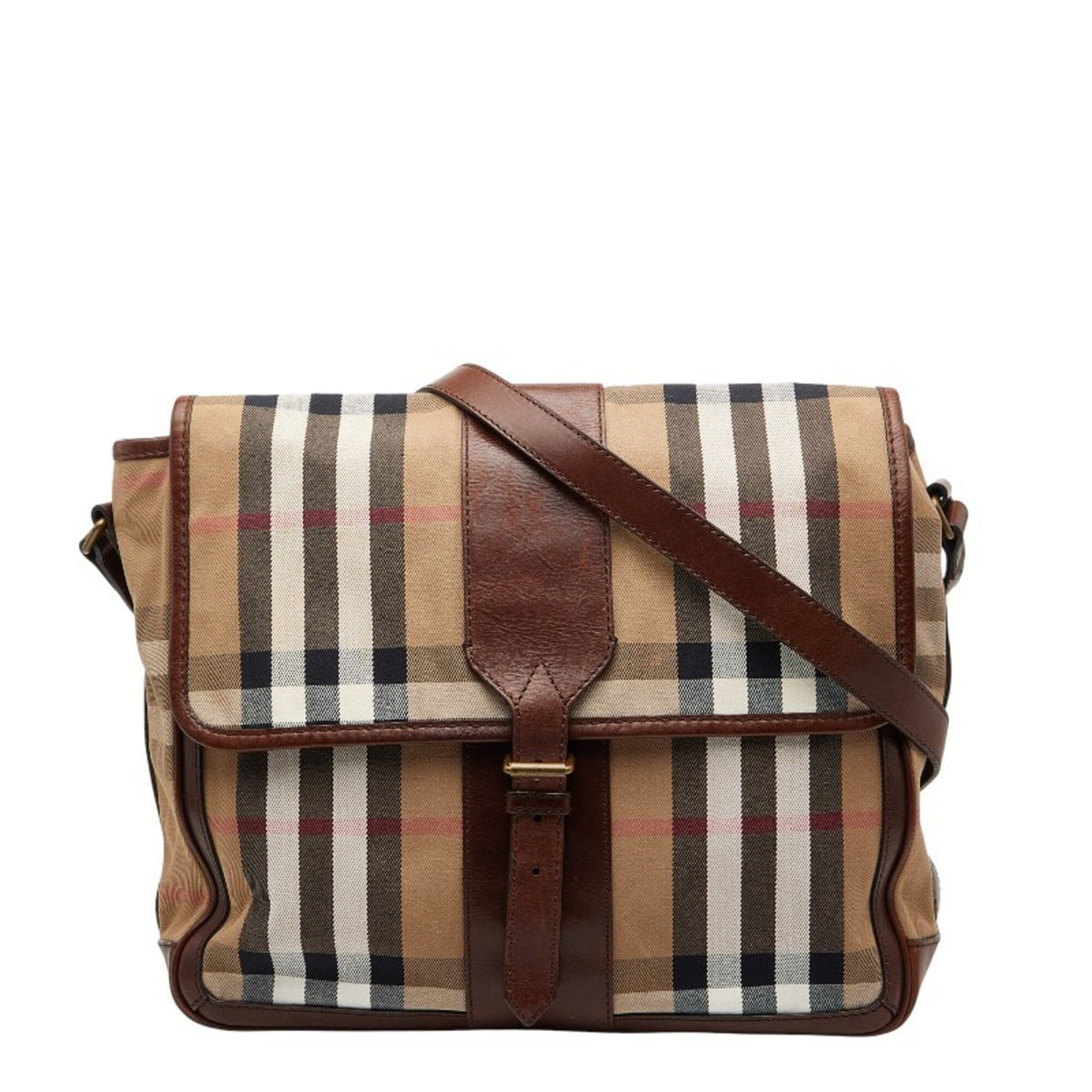 Burberry Brown Canvas Leather Messenger Bag Shoulder Bag (Pre-Owned)