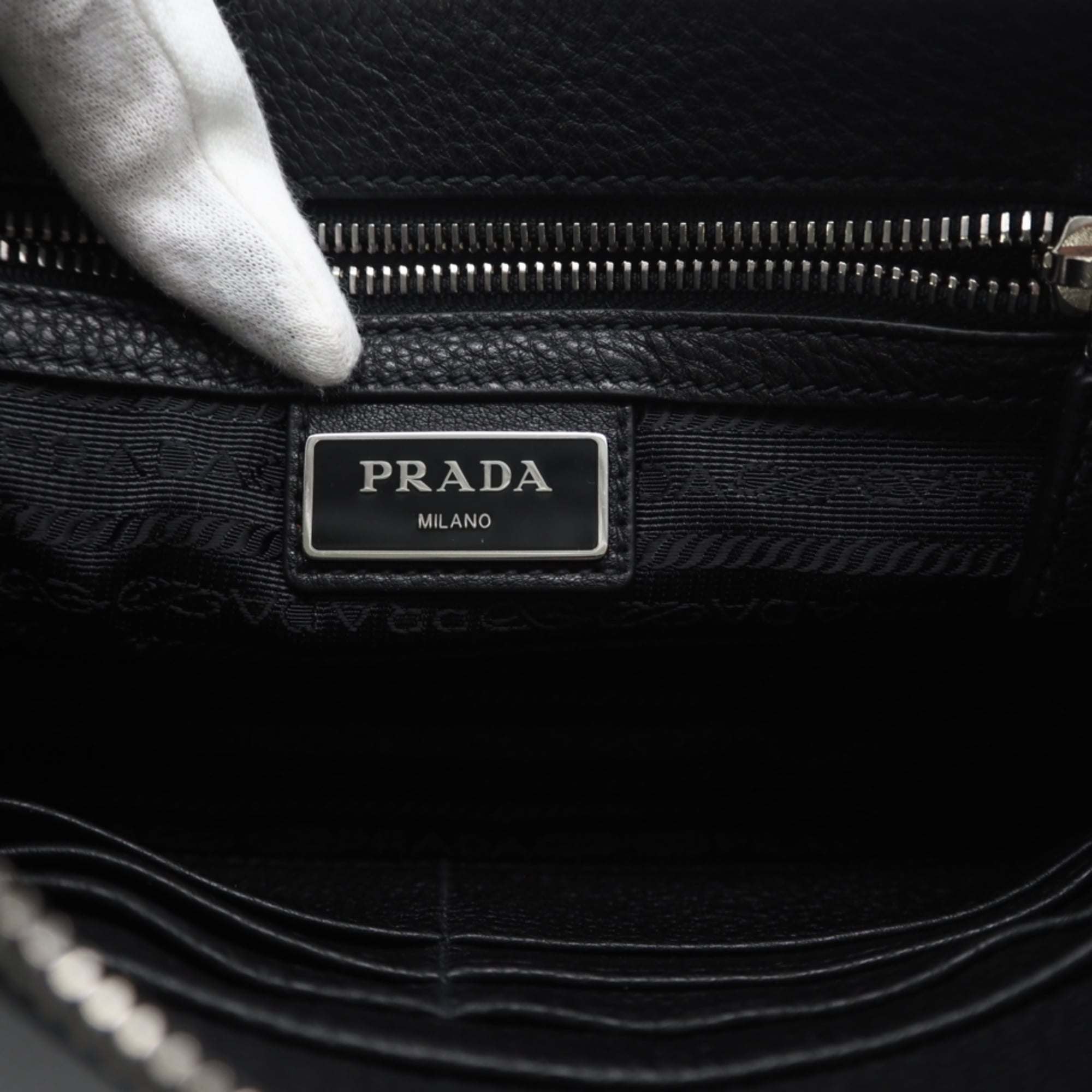 Prada Black Leather Beach Bag Clutch Bag (Pre-Owned)