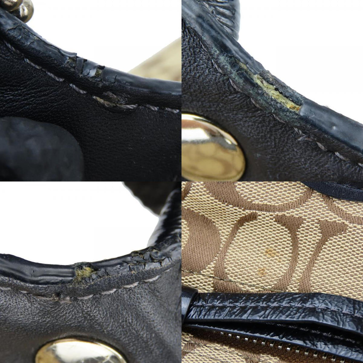 Coach Beige Black Canvas Patent Leather Tote Bag (Pre-Owned)