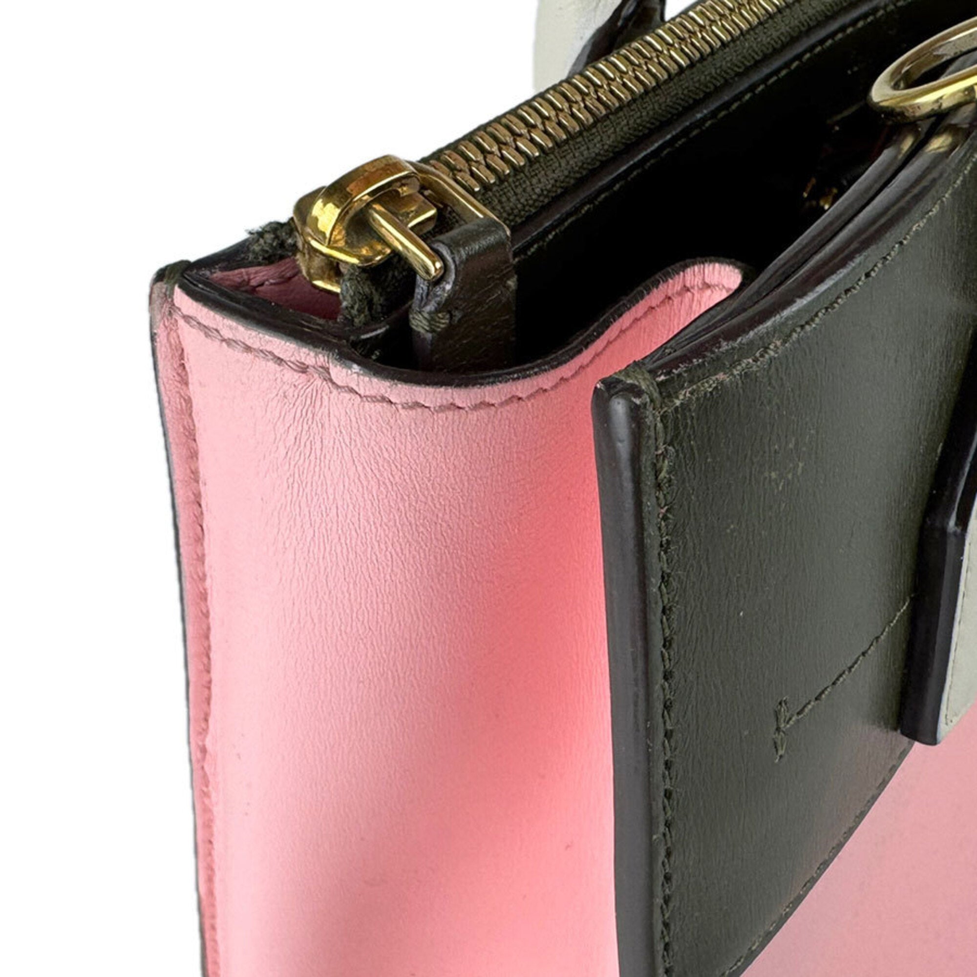 Louis Vuitton Khaki Pink White Leather Handbag Shoulder Bag (Pre-Owned)