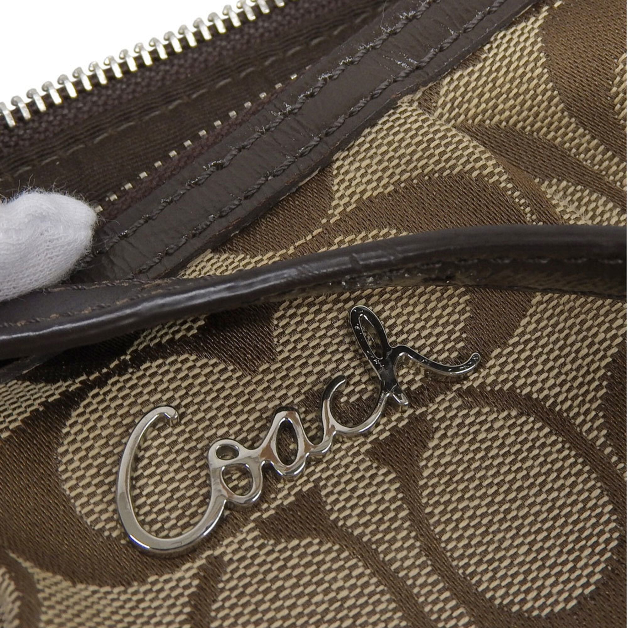 Coach Beige Brown Canvas Leather Shoulder Bag (Pre-Owned)
