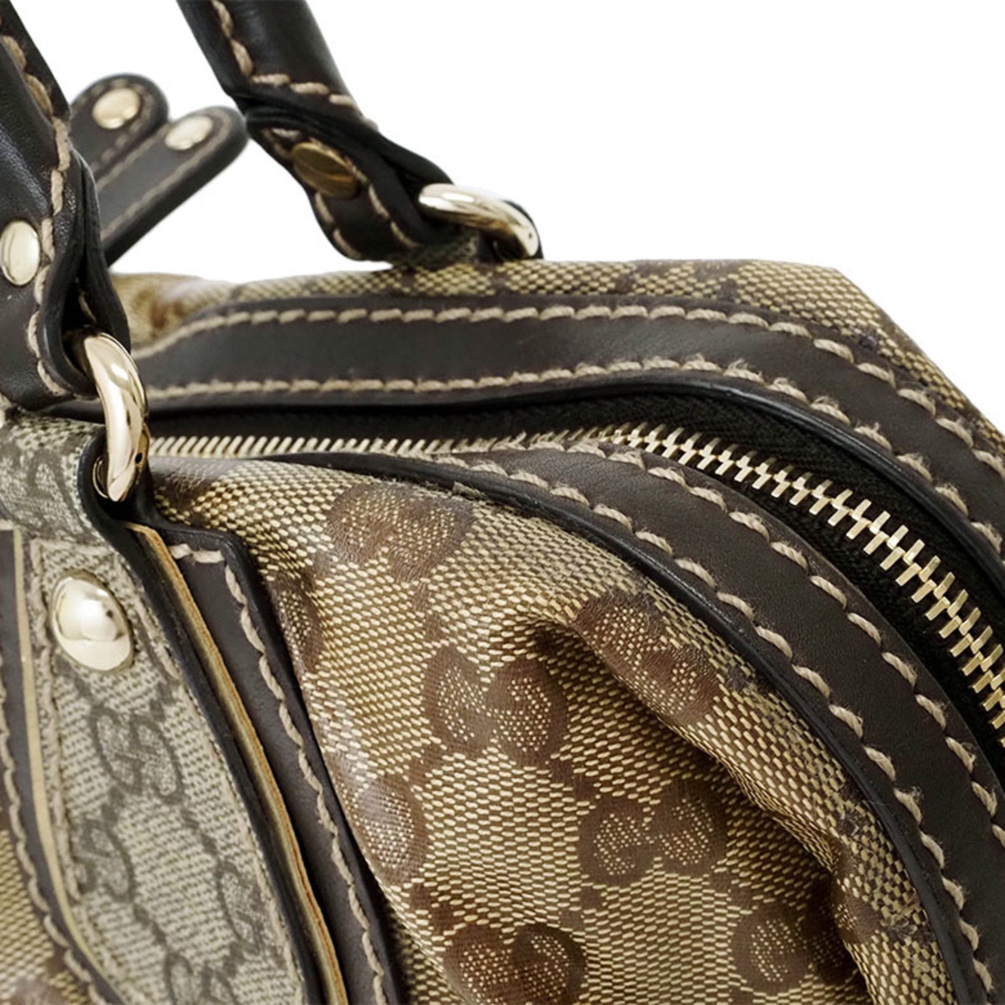 Gucci Gg Crystal Beige Dark Brown Pvc Leather Boston Bag Handbag (Pre-Owned)