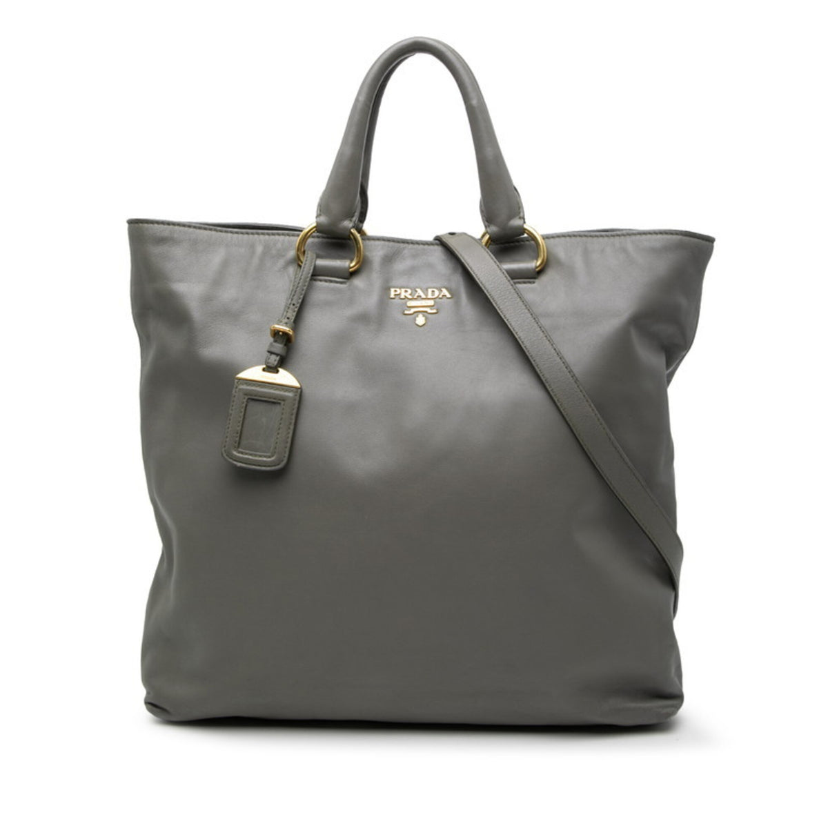 Prada Gray Leather Shoulder Bag Tote Bag (Pre-Owned)