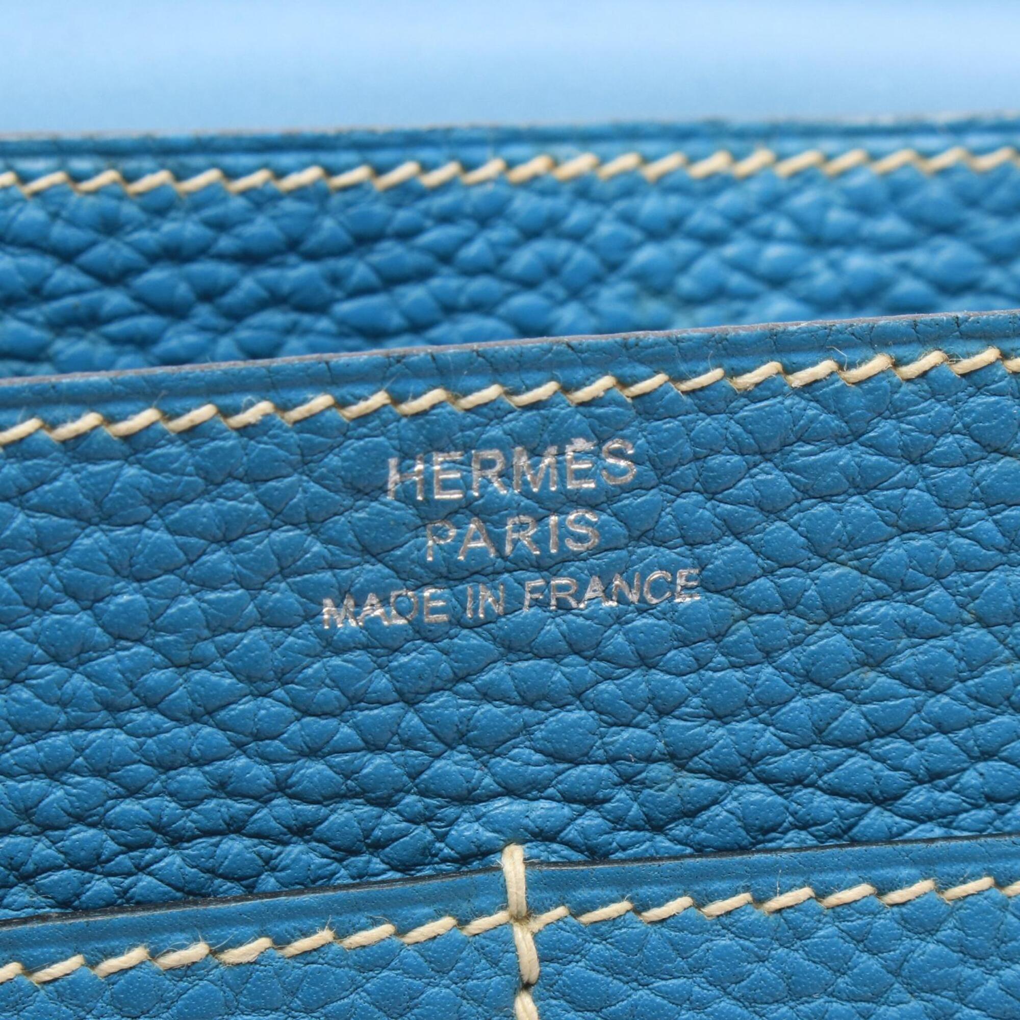 Hermes Blue Blue Jean Taurillon Clemence Leather Leather Long Wallet (Bi-Fold) (Pre-Owned)