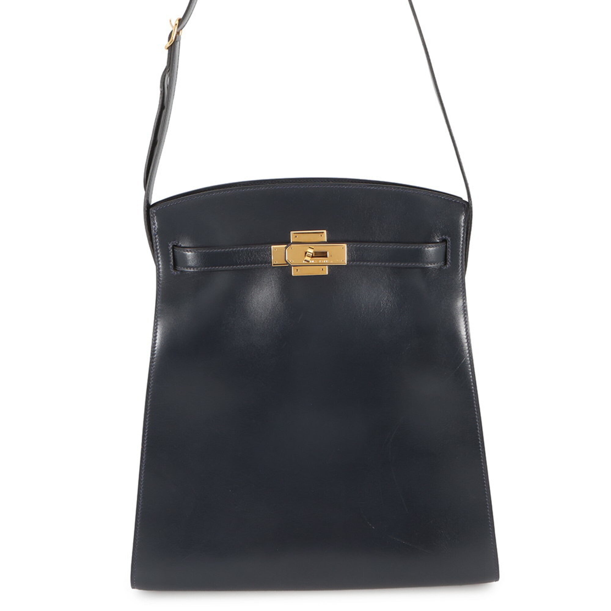 Hermes Kelly Blue Indigo Box Calf Leather Handbag (Pre-Owned)