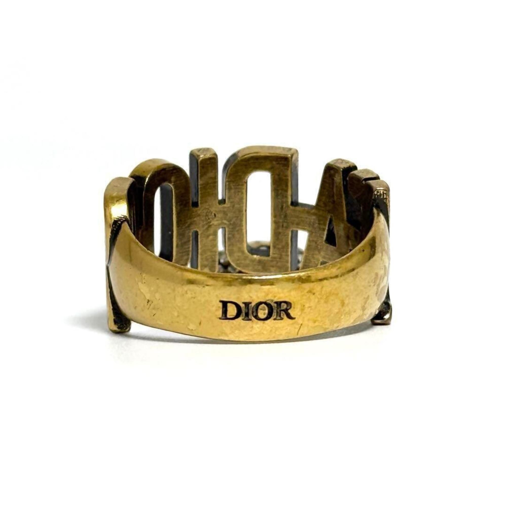 Christian Dior Metal Rhinestone Band Ring (Pre-Owned)