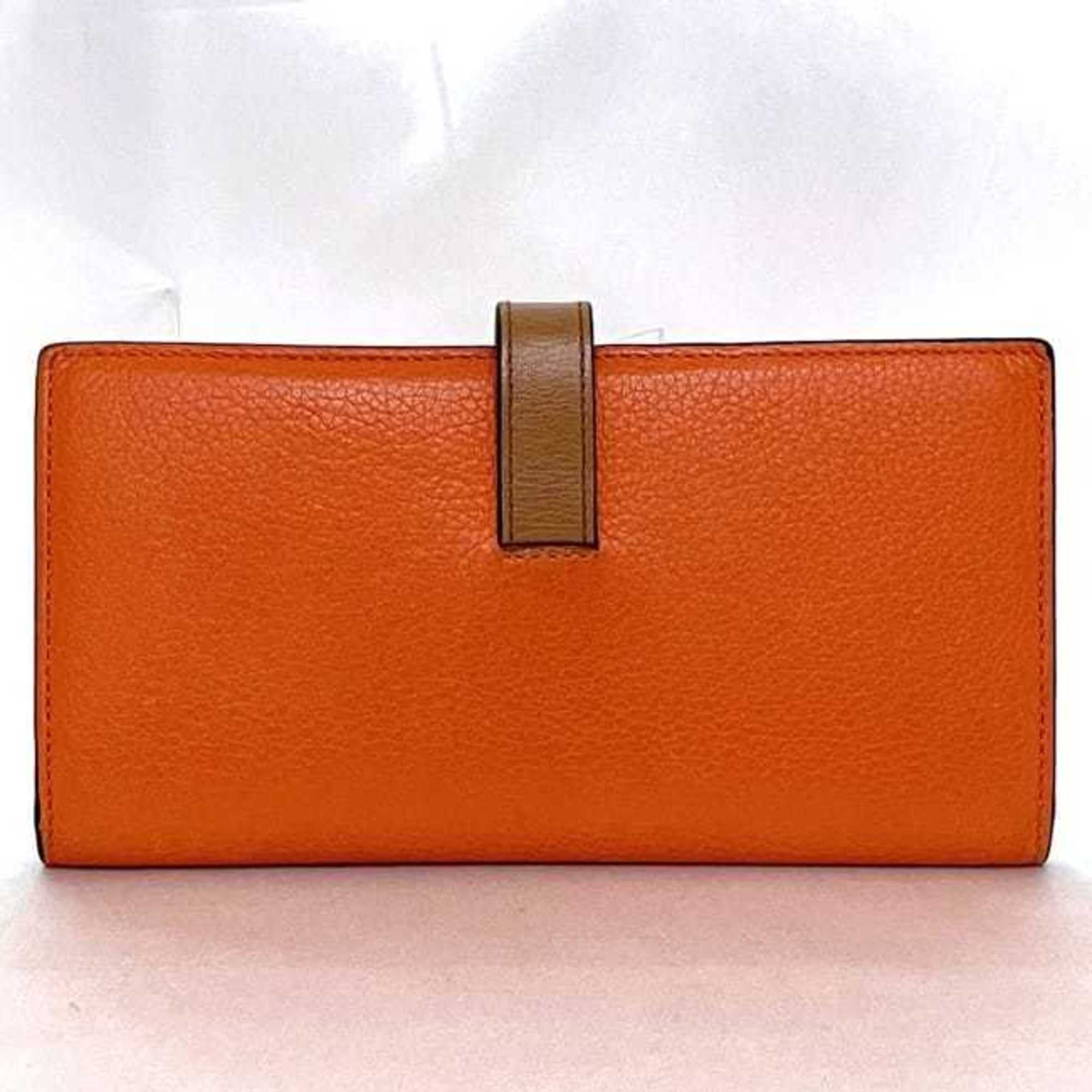 Loewe Brown Orange Leather Long Wallet (Bi-Fold) (Pre-Owned)