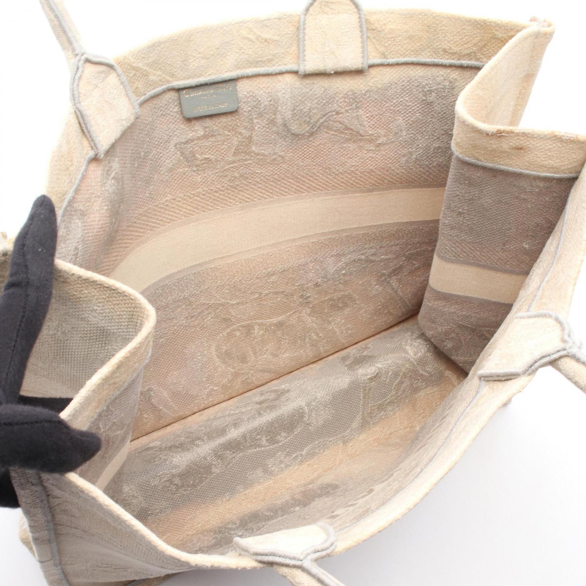 Christian Dior Gray Ivory Canvas Handbag Tote Bag (Pre-Owned)