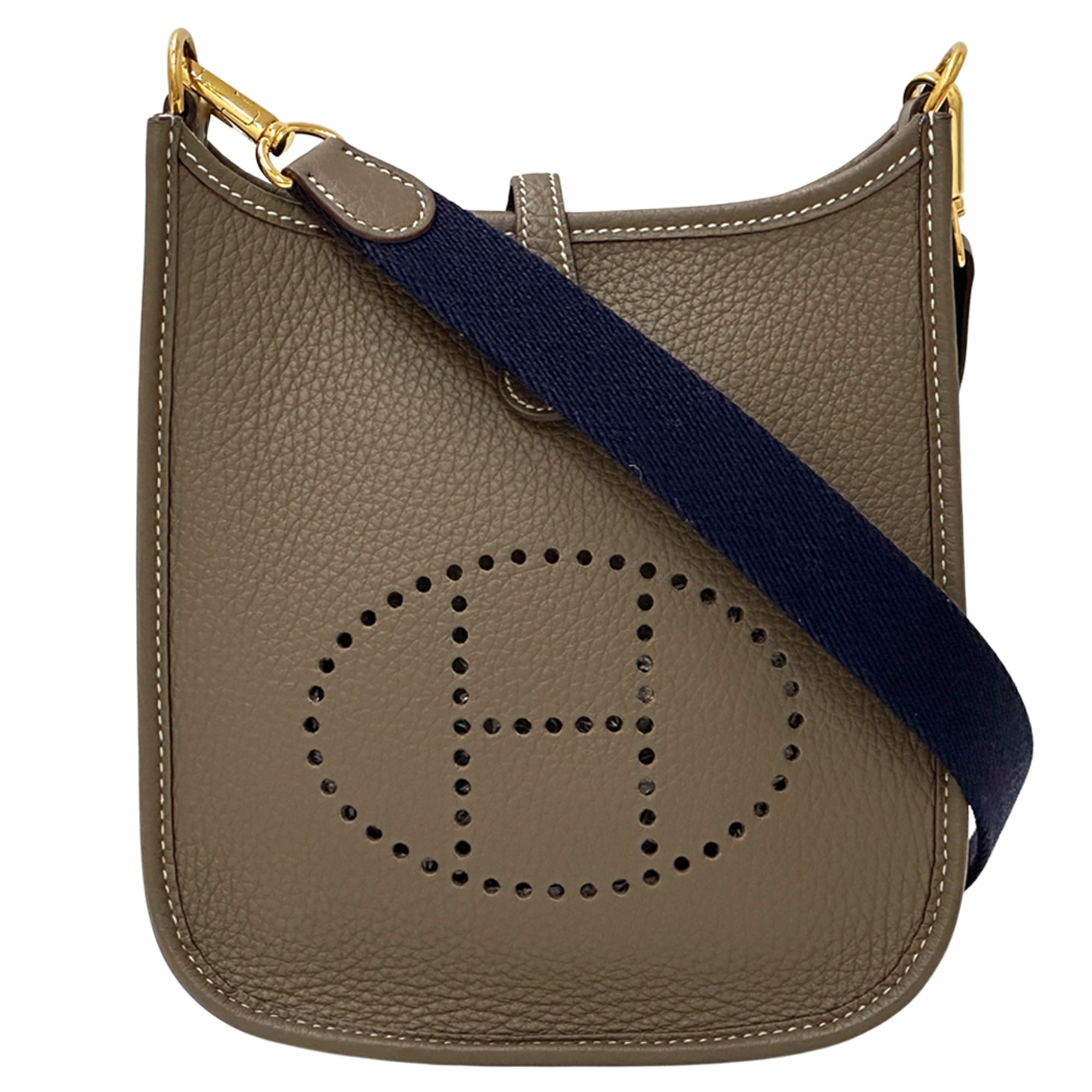 Hermes Etoupe Gray Gray Navy Taurillon Clemence Leather Handbag Shoulder Bag (Pre-Owned)