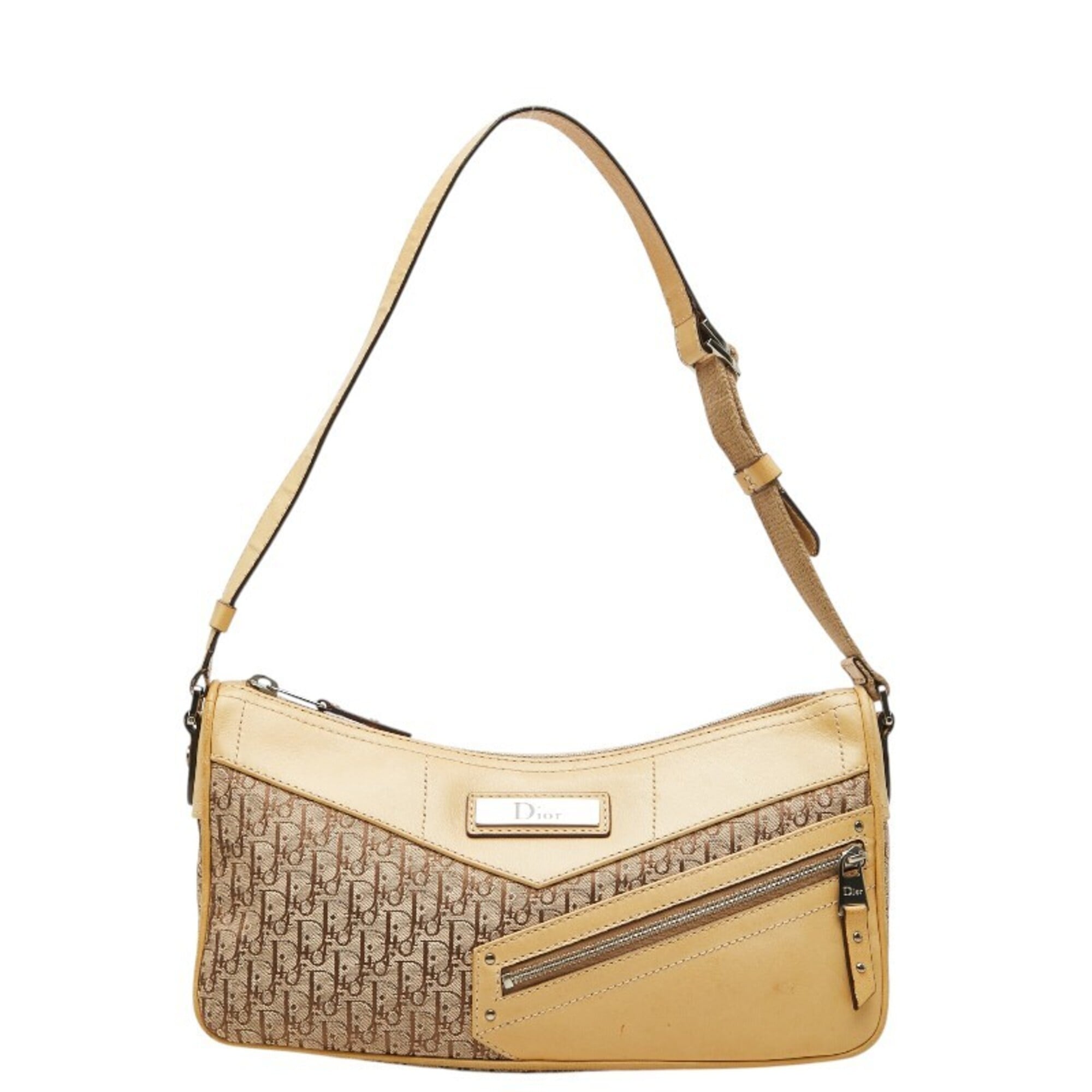 Christian Dior Beige Canvas Leather Shoulder Bag (Pre-Owned)