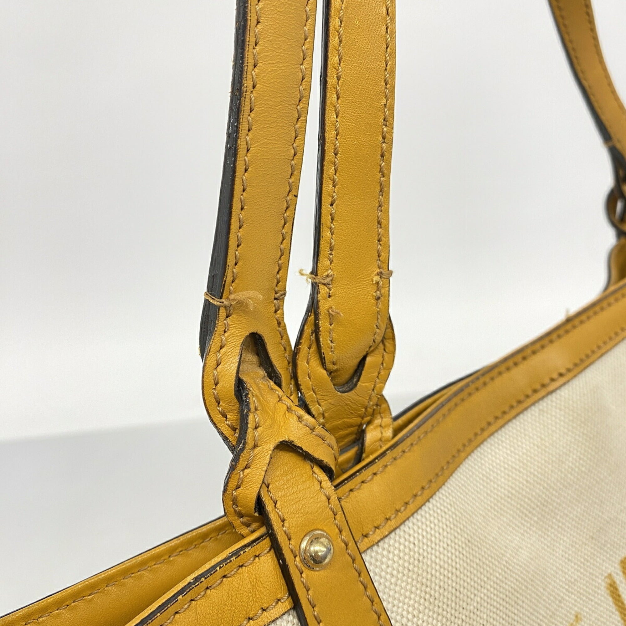Gucci Beige Yellow Canvas Tote Bag (Pre-Owned)