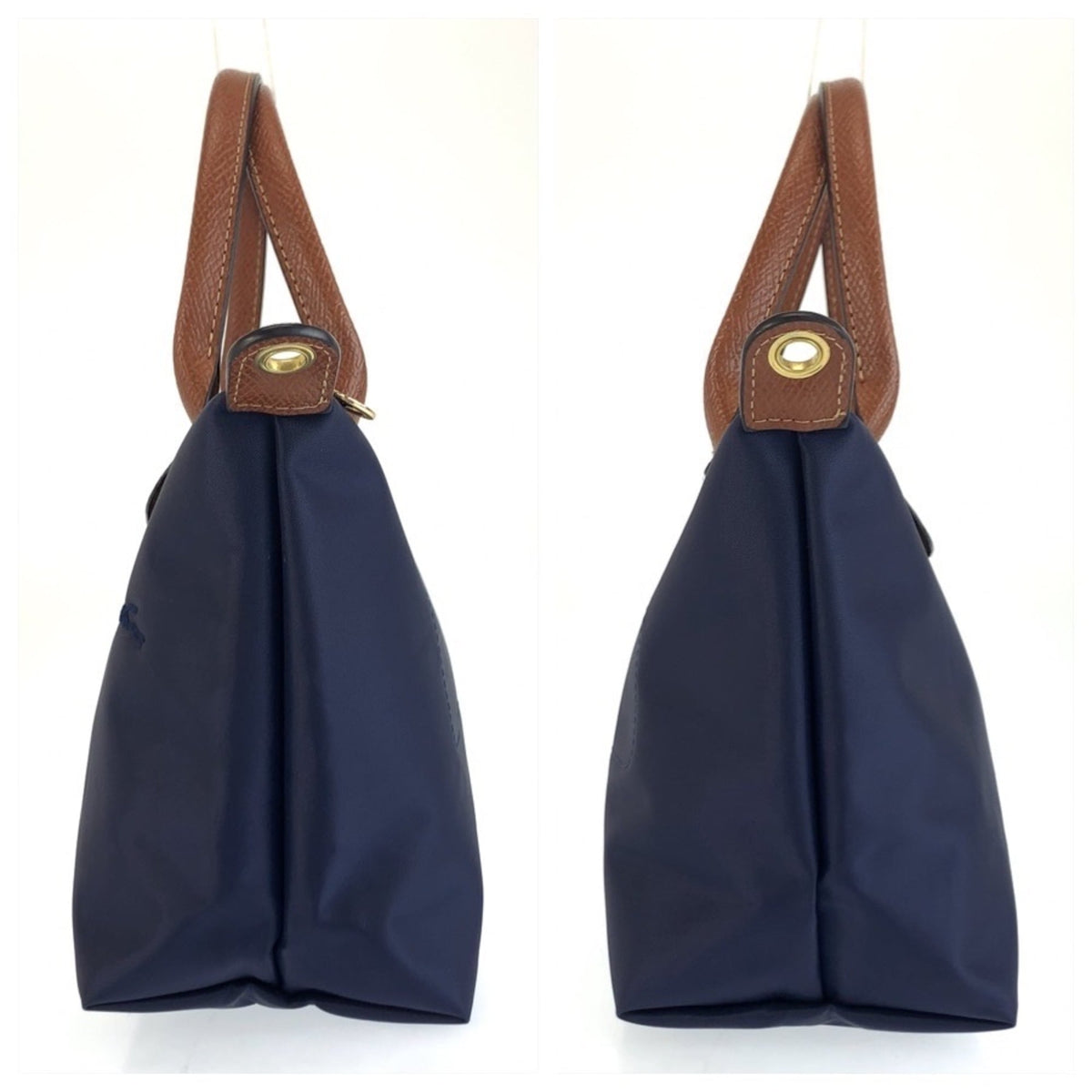 Longchamp Brown Navy Nylon Leather Shoulder Bag Tote Bag (Pre-Owned)