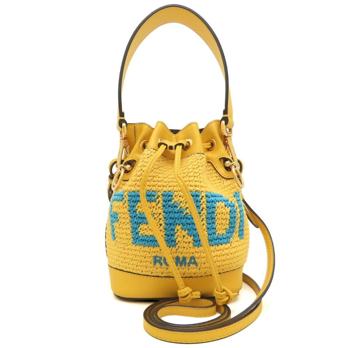 Fendi Blue Yellow Cotton Leather Shoulder Bag (Pre-Owned)