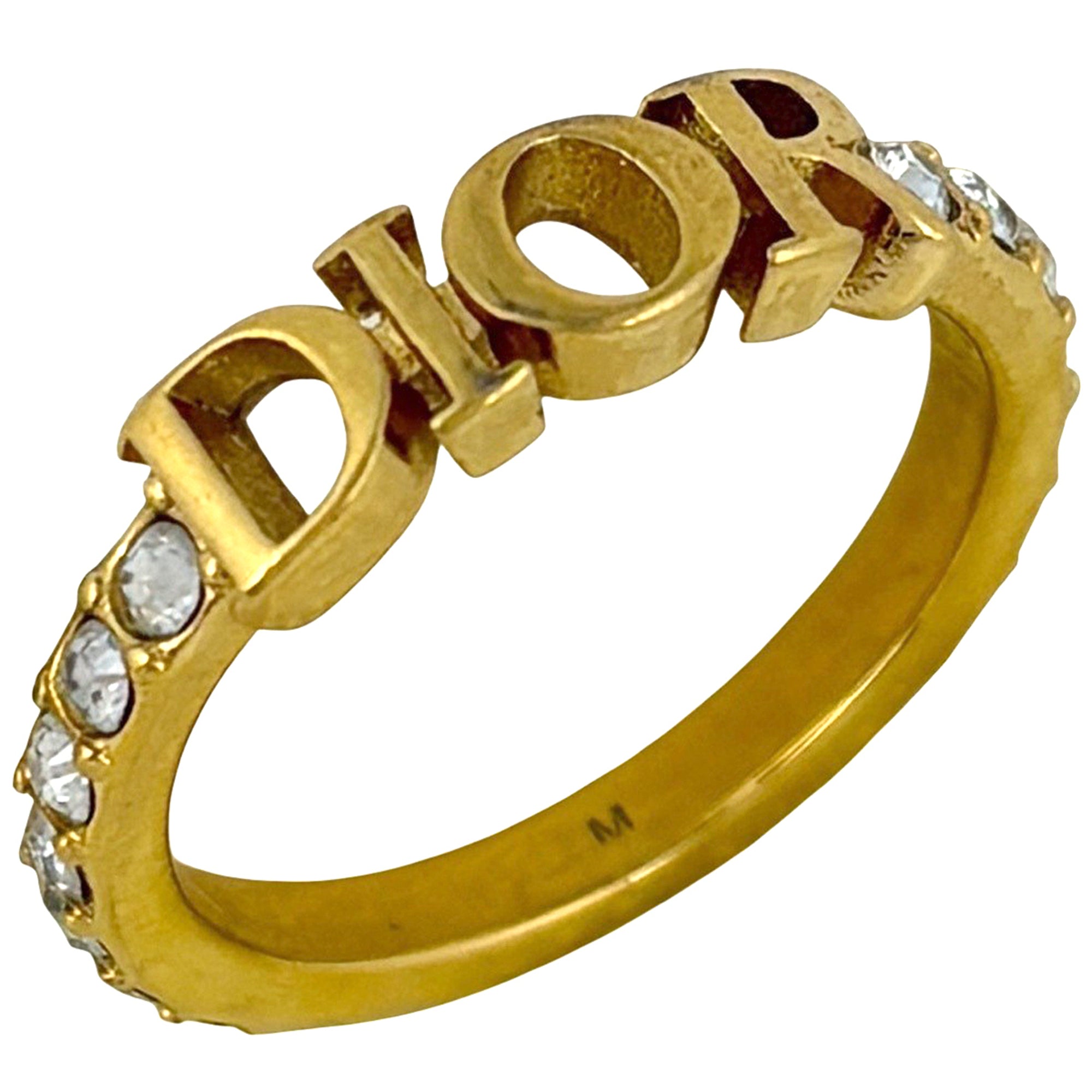 Christian Dior Gold Gold Plating Rhinestone Band Ring (Pre-Owned)