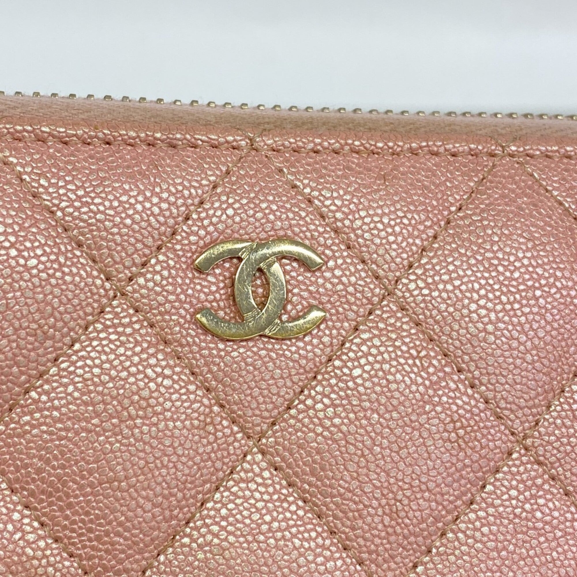Chanel Pink Grained Calfskin Long Wallet (Bi-Fold) (Pre-Owned)