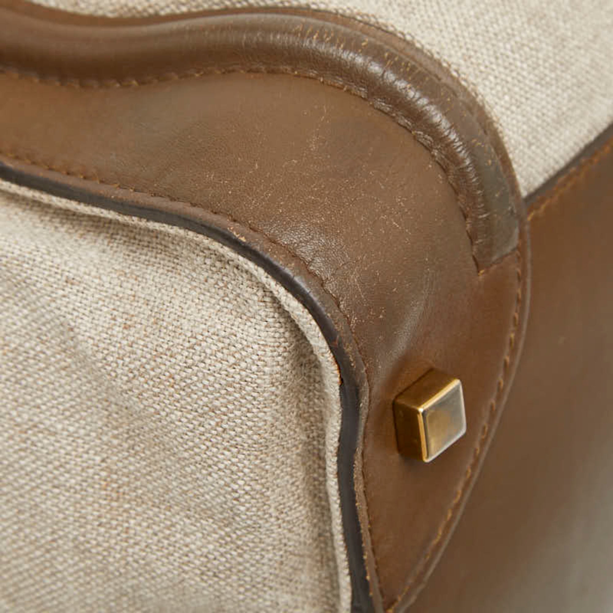 Celine Beige Brown Canvas Leather Handbag (Pre-Owned)