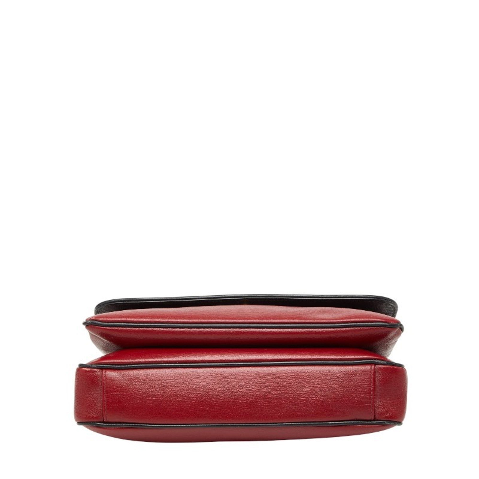 Gucci Black Red Color Leather Shoulder Bag (Pre-Owned)