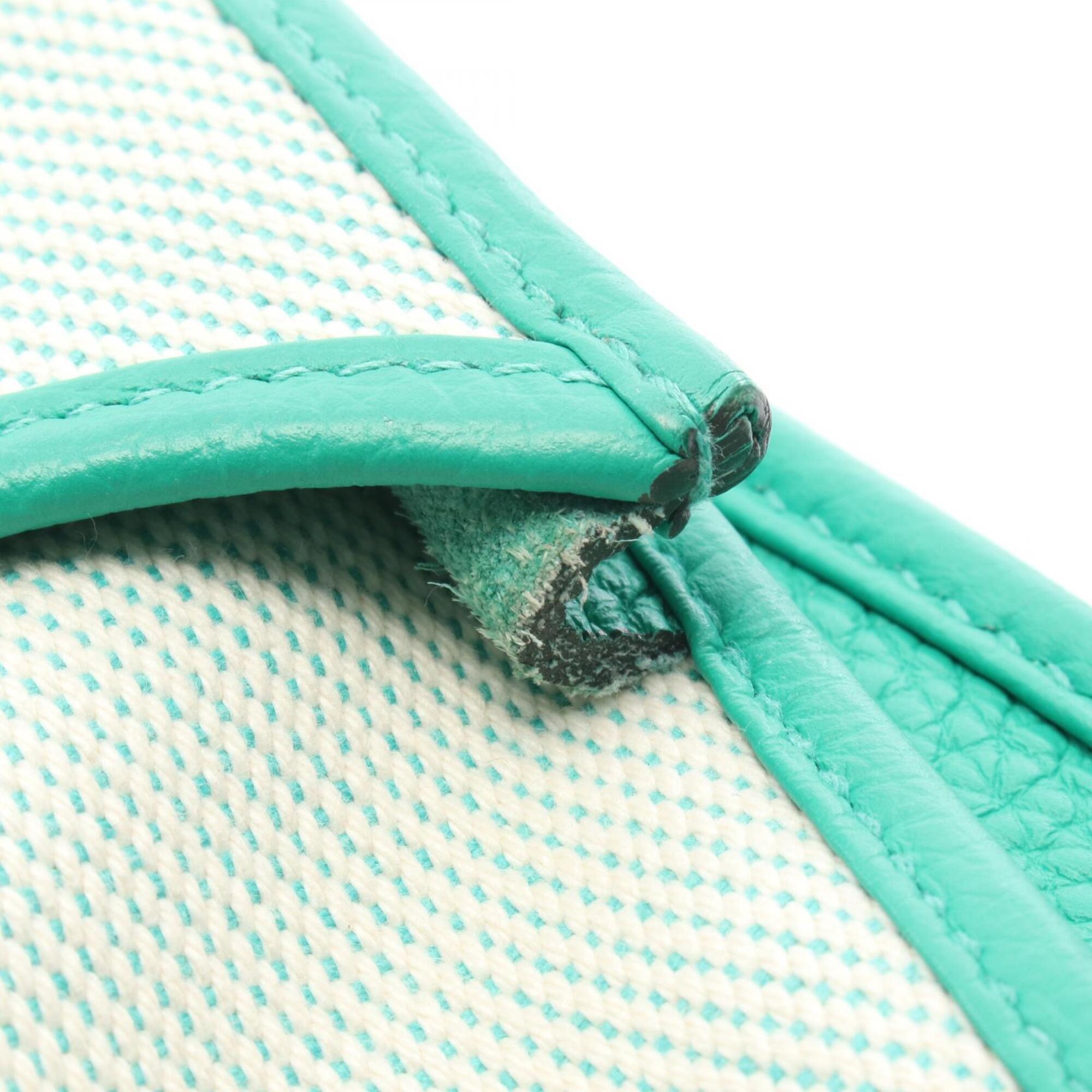 Hermes Ecru Green Ivory Mint Green Canvas Toile H Taurillon Clemence Leather Handbag Shoulder Bag (Pre-Owned)