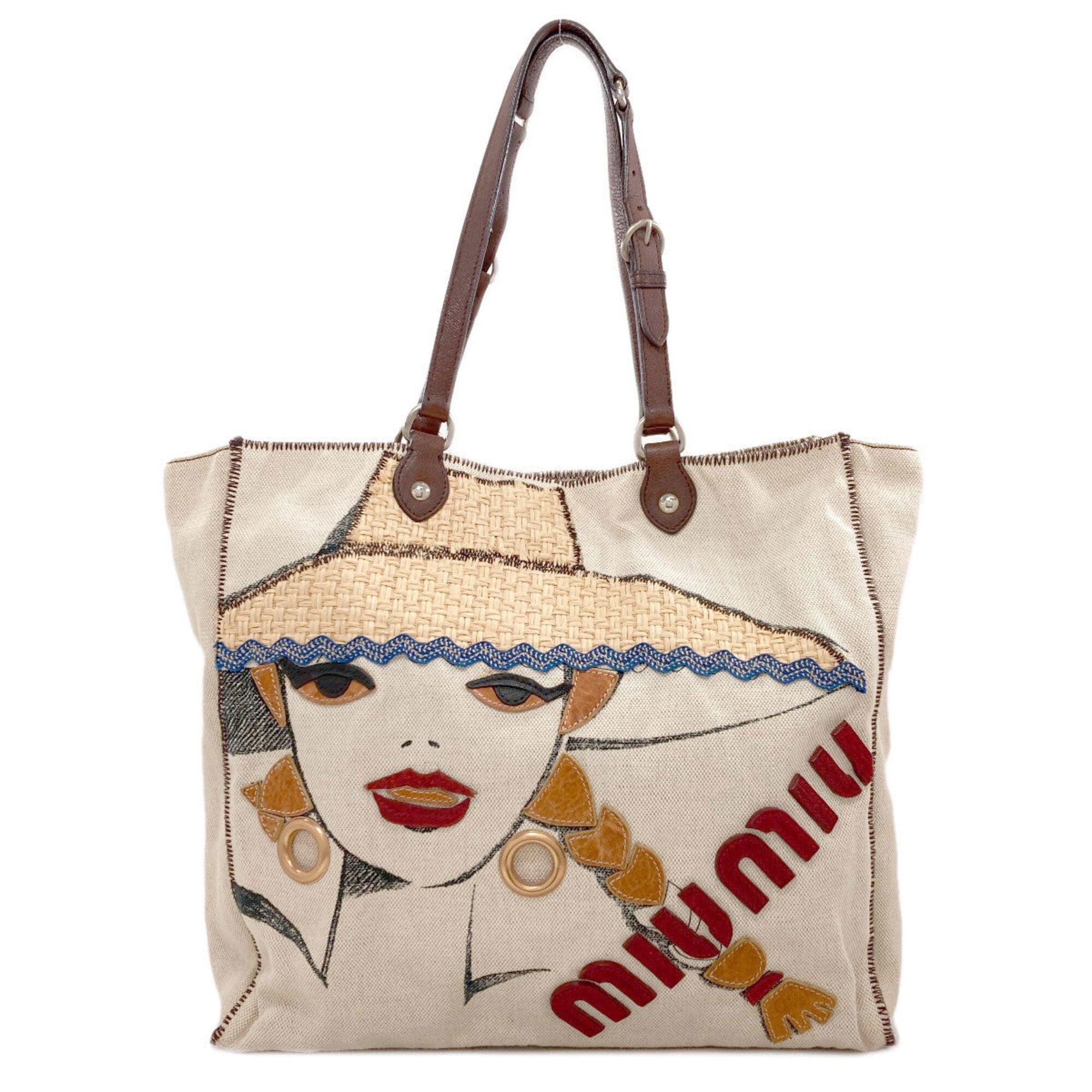 Miu Miu Beige Canvas Tote Bag (Pre-Owned)