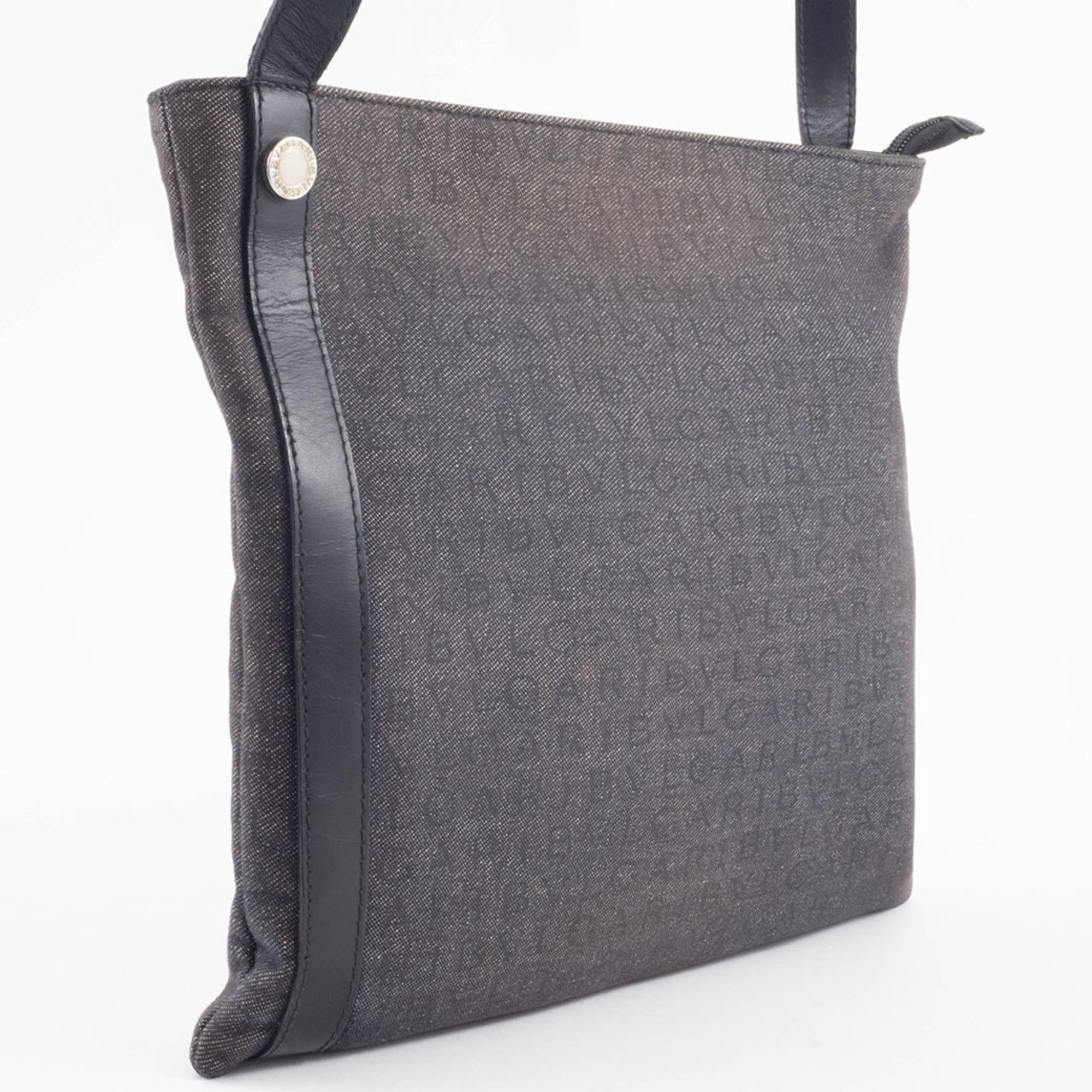 Bvlgari Logomania Black Canvas Leather Shoulder Bag (Pre-Owned)