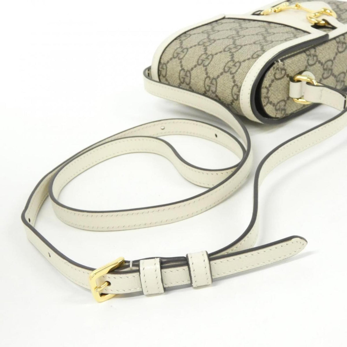 Gucci Horsebit Beige White Gg Supreme Canvas Shoulder Bag (Pre-Owned)