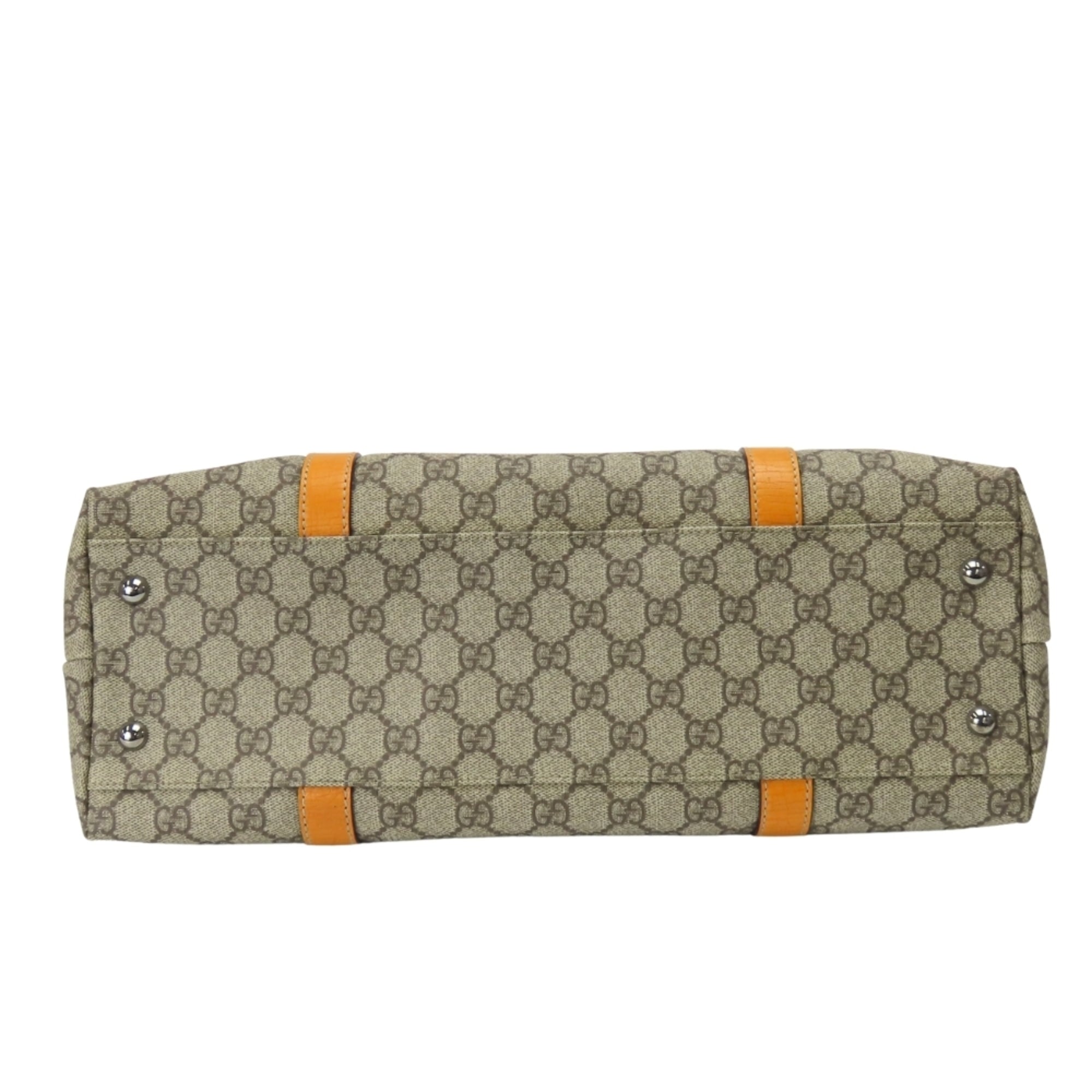 Gucci Beige Orange Gg Supreme Canvas Leather Tote Bag (Pre-Owned)