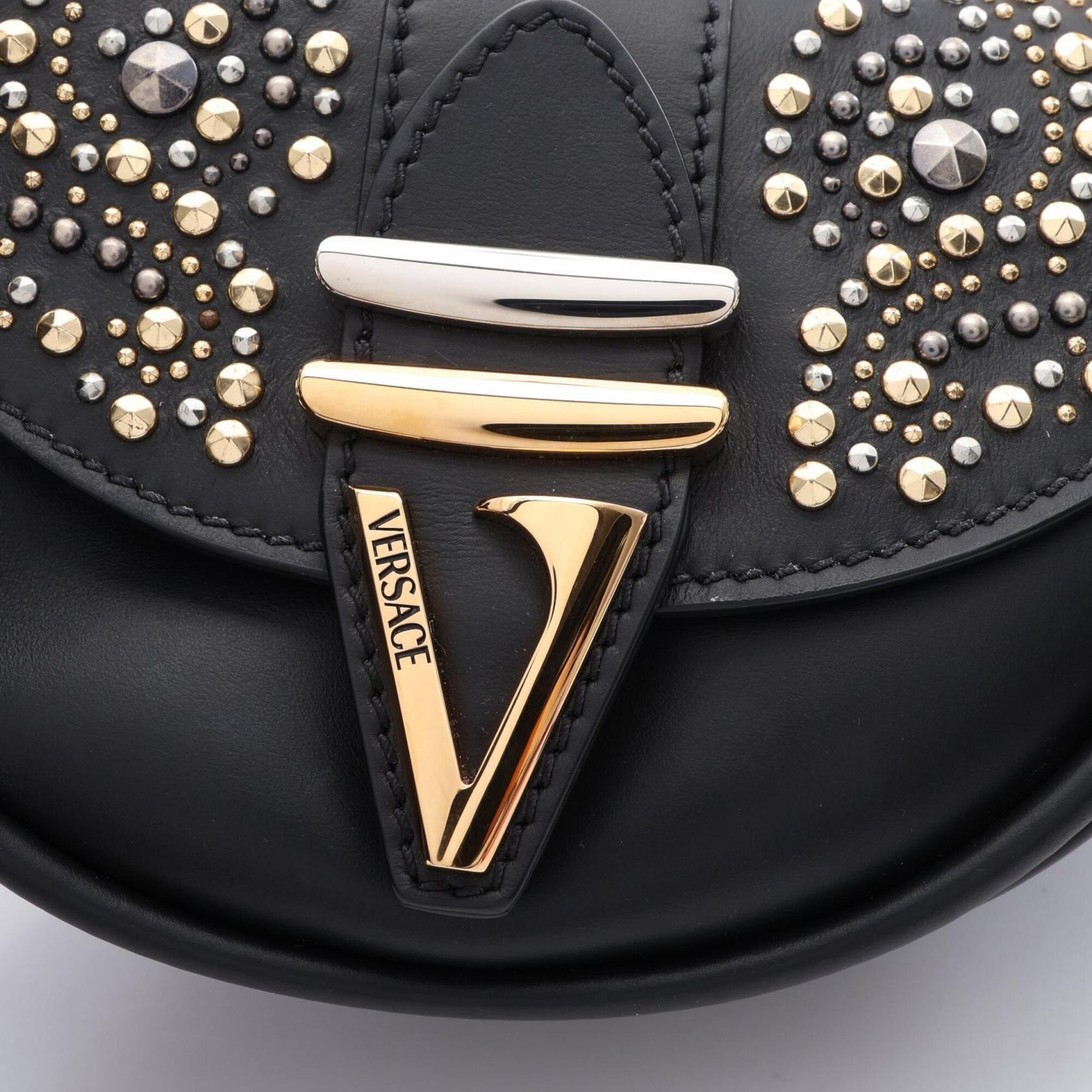 Versace Black Leather Handbag Shoulder Bag (Pre-Owned)