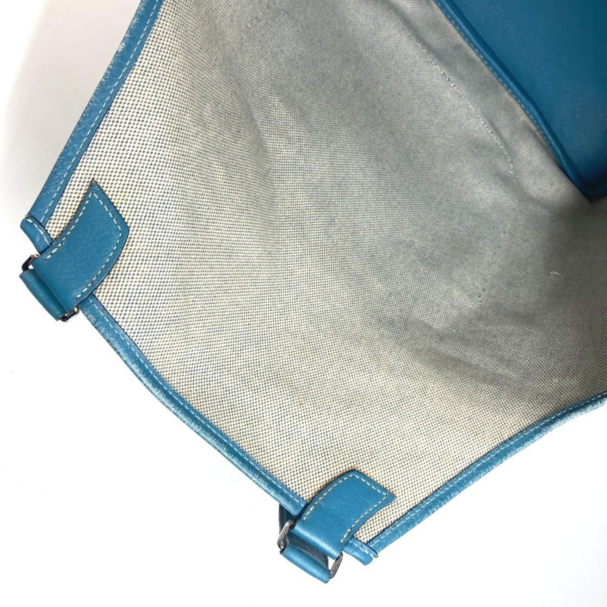 Hermes Jardinier Blue Leather Canvas Shoulder Bag Tote Bag (Pre-Owned)