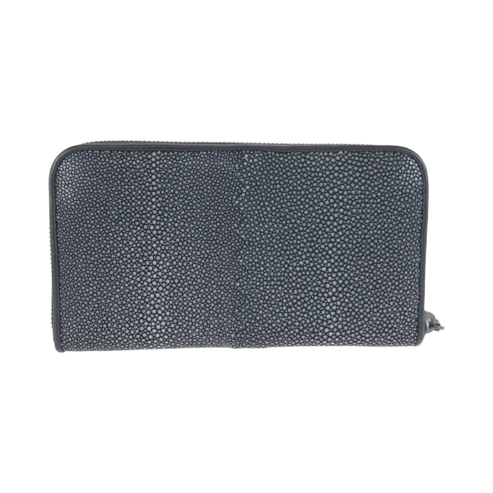 Bottega Veneta Black Gray Leather Long Wallet (Bi-Fold) (Pre-Owned)