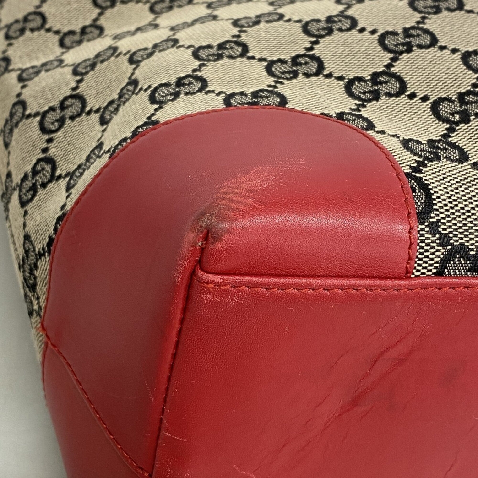 Gucci Beige Red Color Canvas Tote Bag (Pre-Owned)