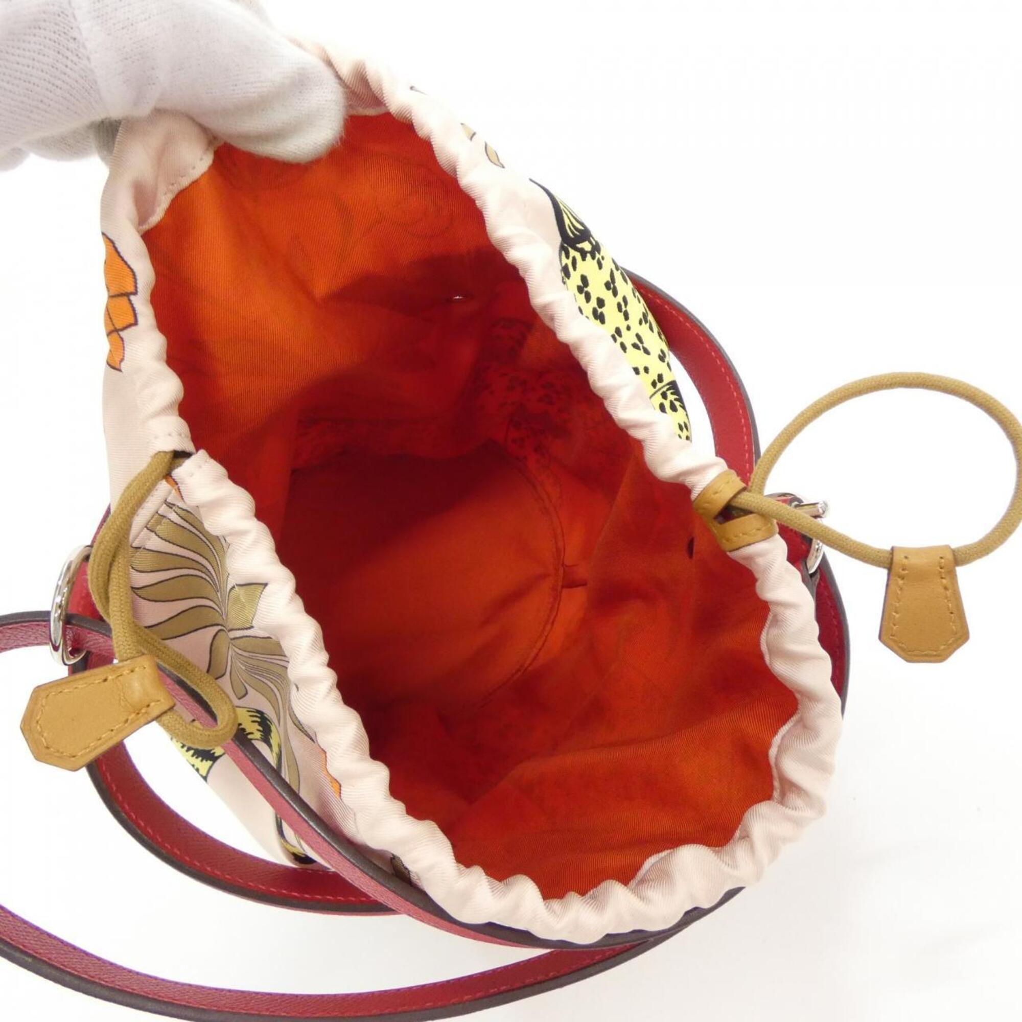 Hermes Red Color Rose Eglantine Rouge Casaque Epsom Leather Silk Shoulder Bag (Pre-Owned)