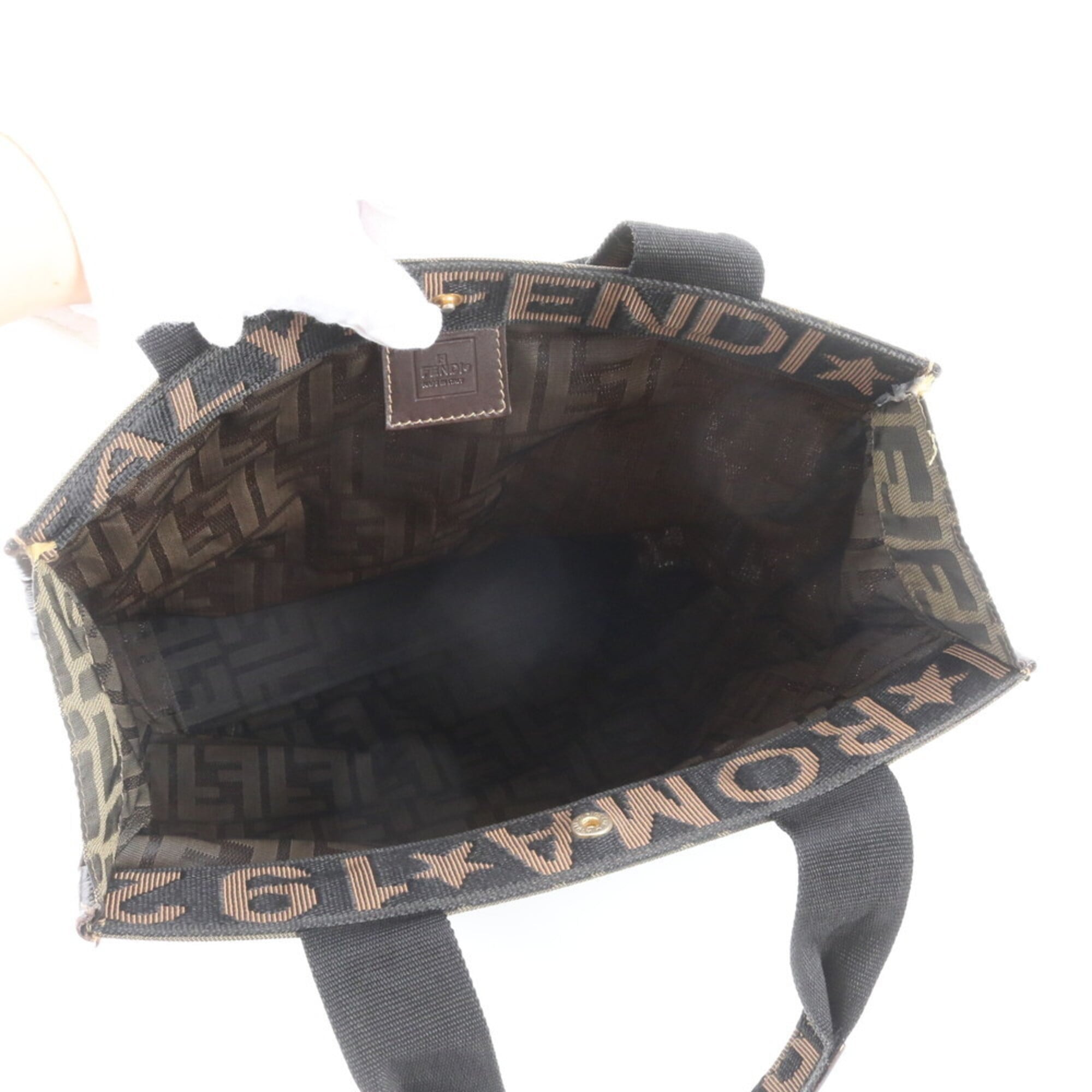 Fendi Brown Leather Canvas Handbag Shoulder Bag Tote Bag (Pre-Owned)