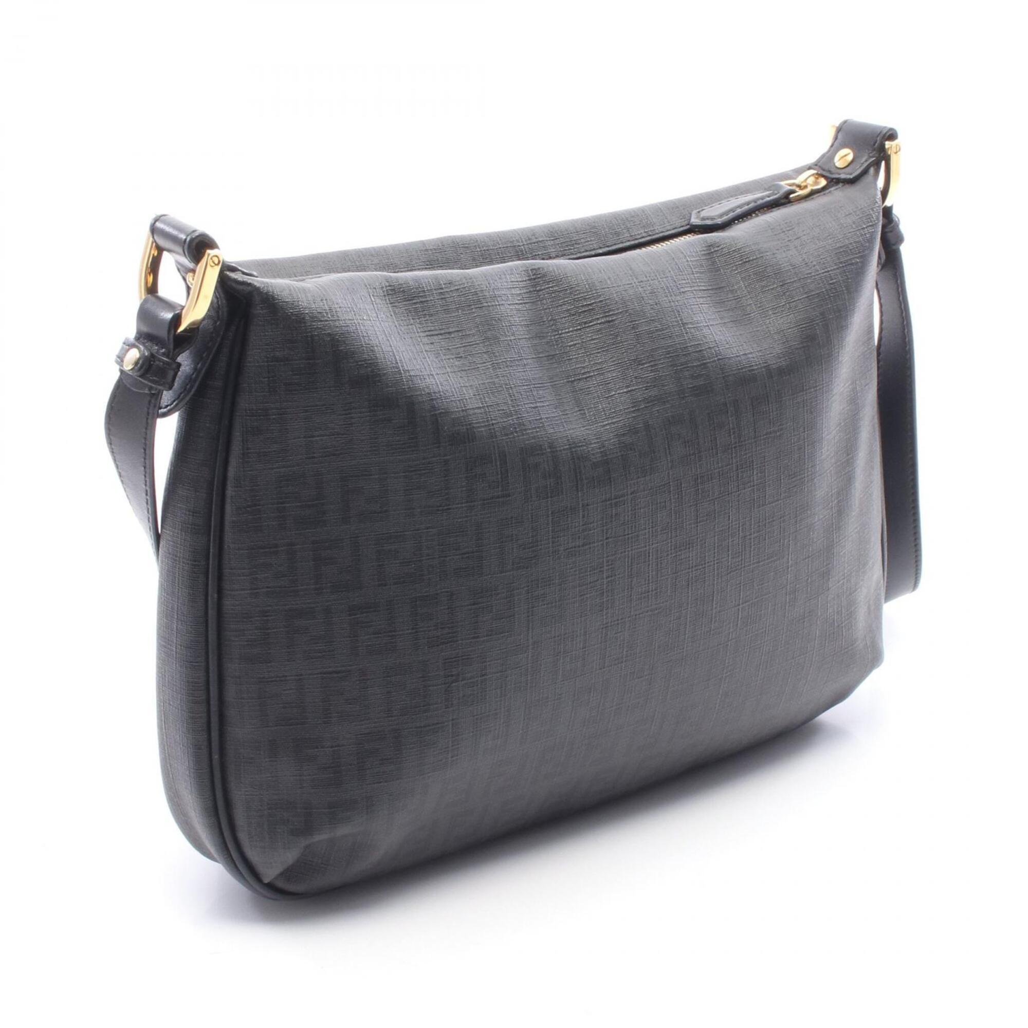 Fendi Black Gray Pvc Coated Canvas Leather Handbag Shoulder Bag (Pre-Owned)