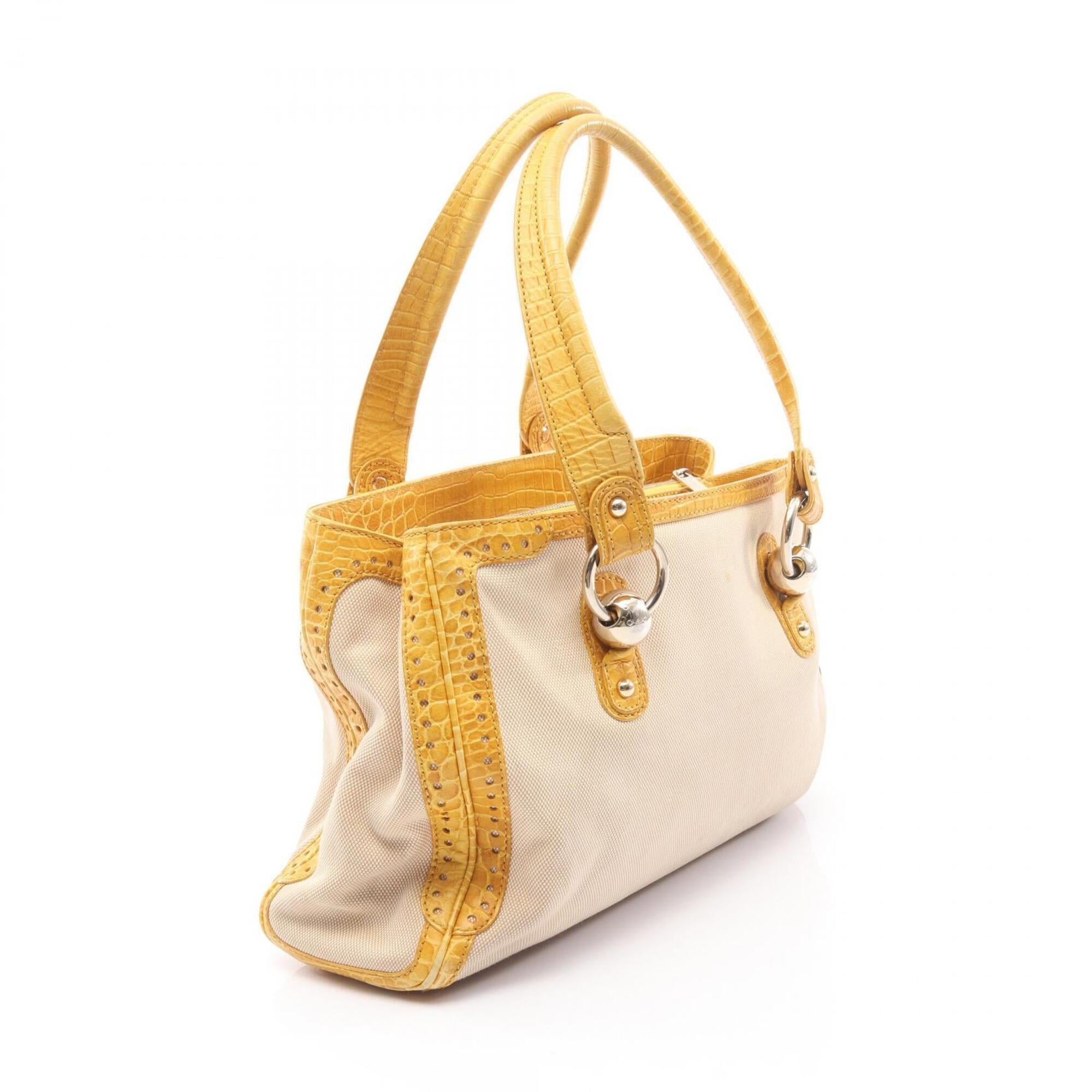 Celine Beige Yellow Canvas Leather Handbag Shoulder Bag (Pre-Owned)