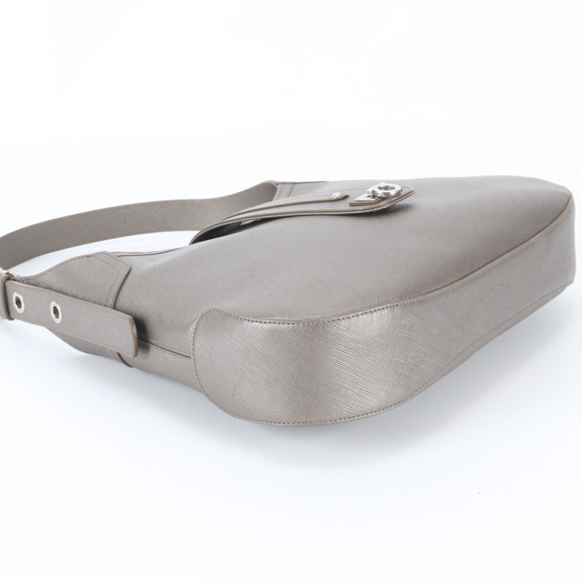 Salvatore Ferragamo Gancini Beige Gray Leather Handbag Shoulder Bag (Pre-Owned)
