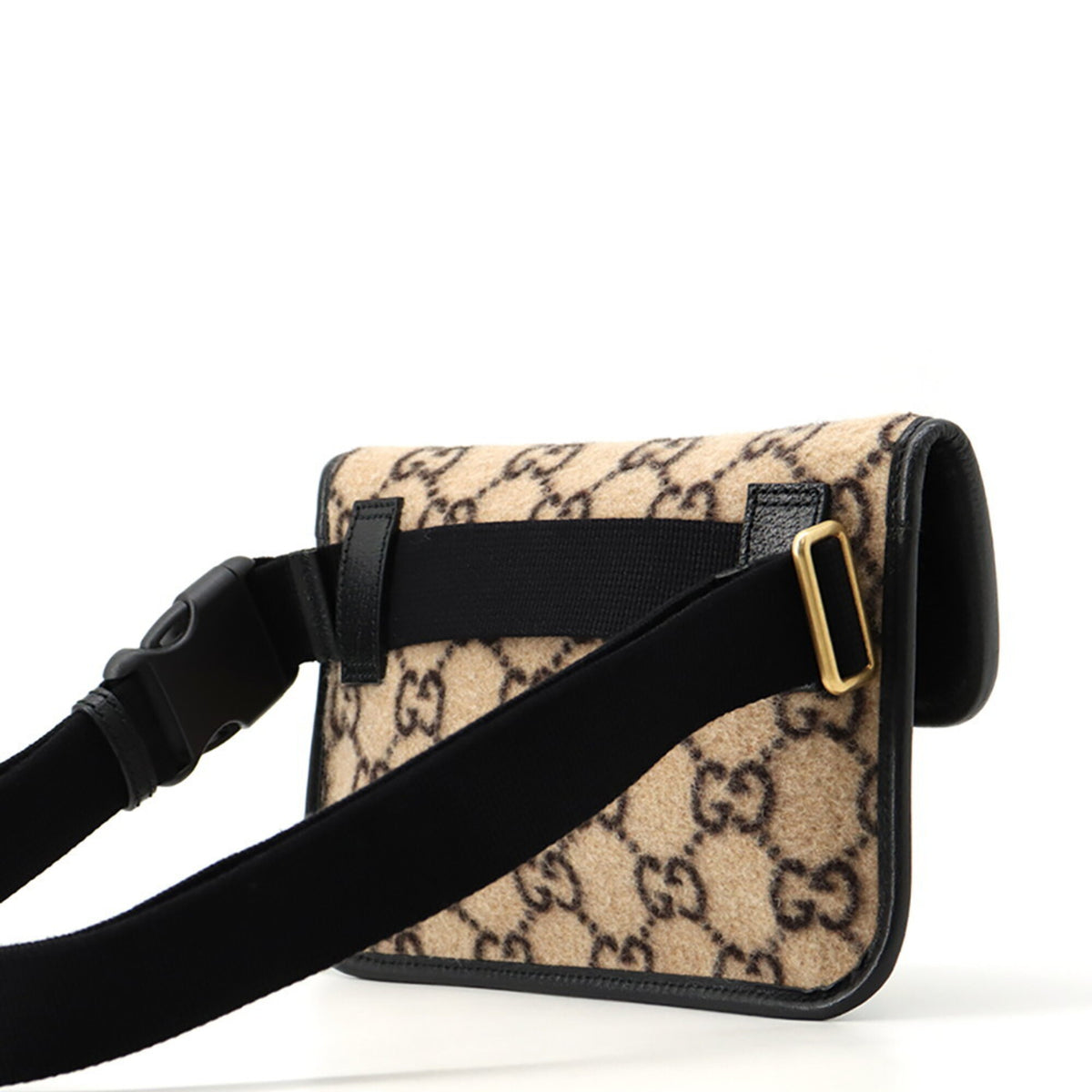 Gucci Beige Black Wool Leather Handbag Sling Bag (Pre-Owned)