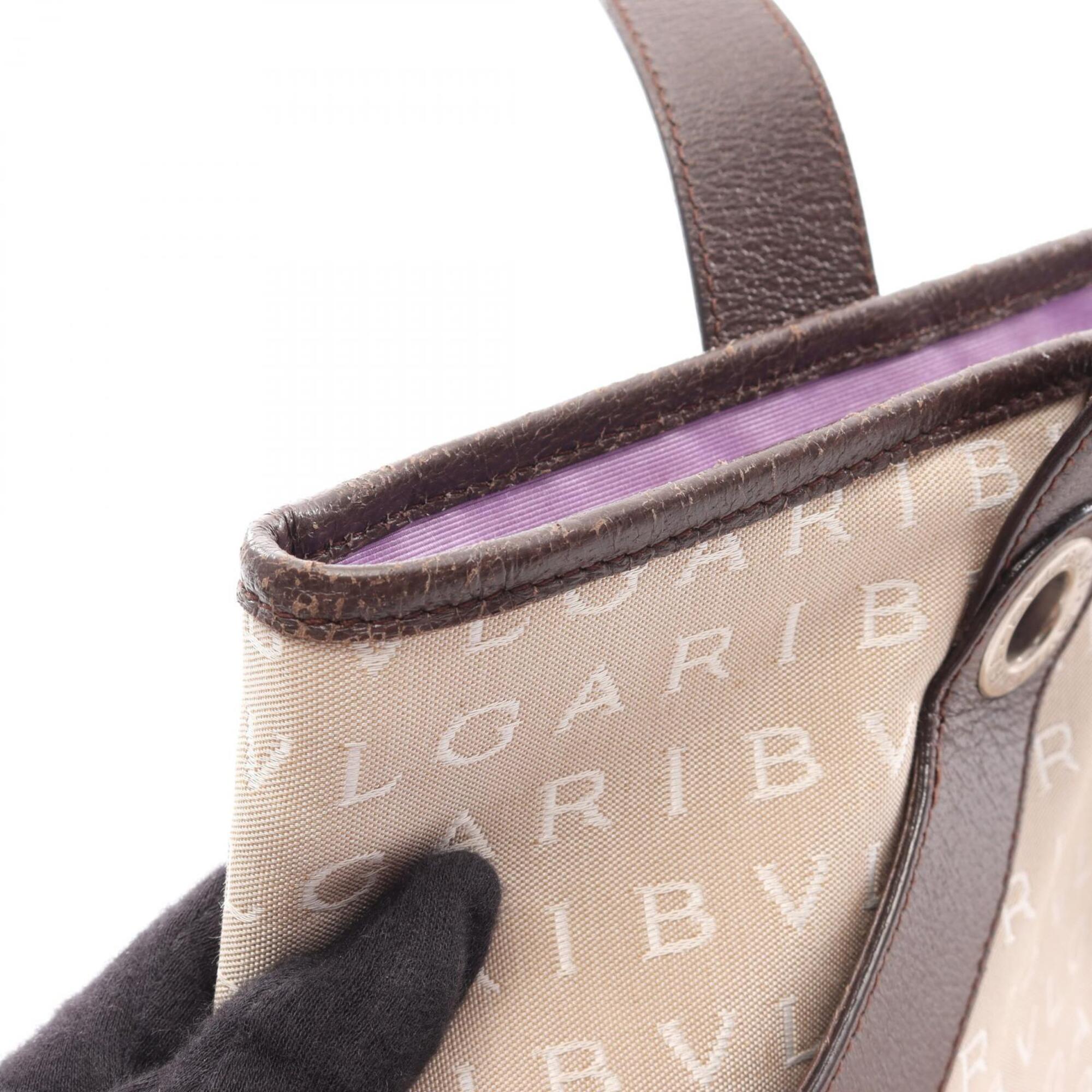 Bvlgari Beige Brown Canvas Leather Handbag Tote Bag (Pre-Owned)
