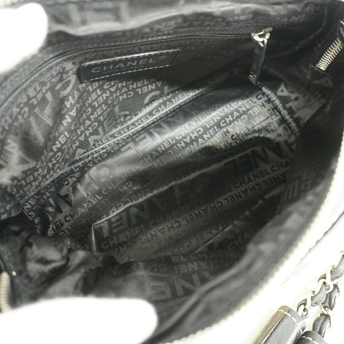 Chanel Beige Black Canvas Shoulder Bag (Pre-Owned)