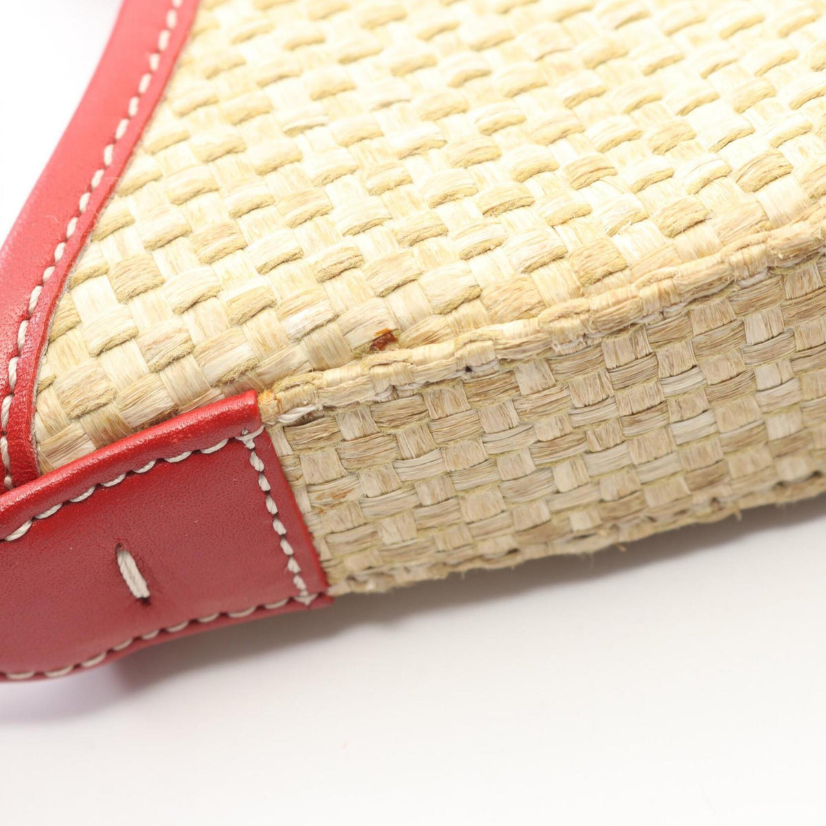 Coach Beige Red Color Raffia Leather Handbag Shoulder Bag (Pre-Owned)
