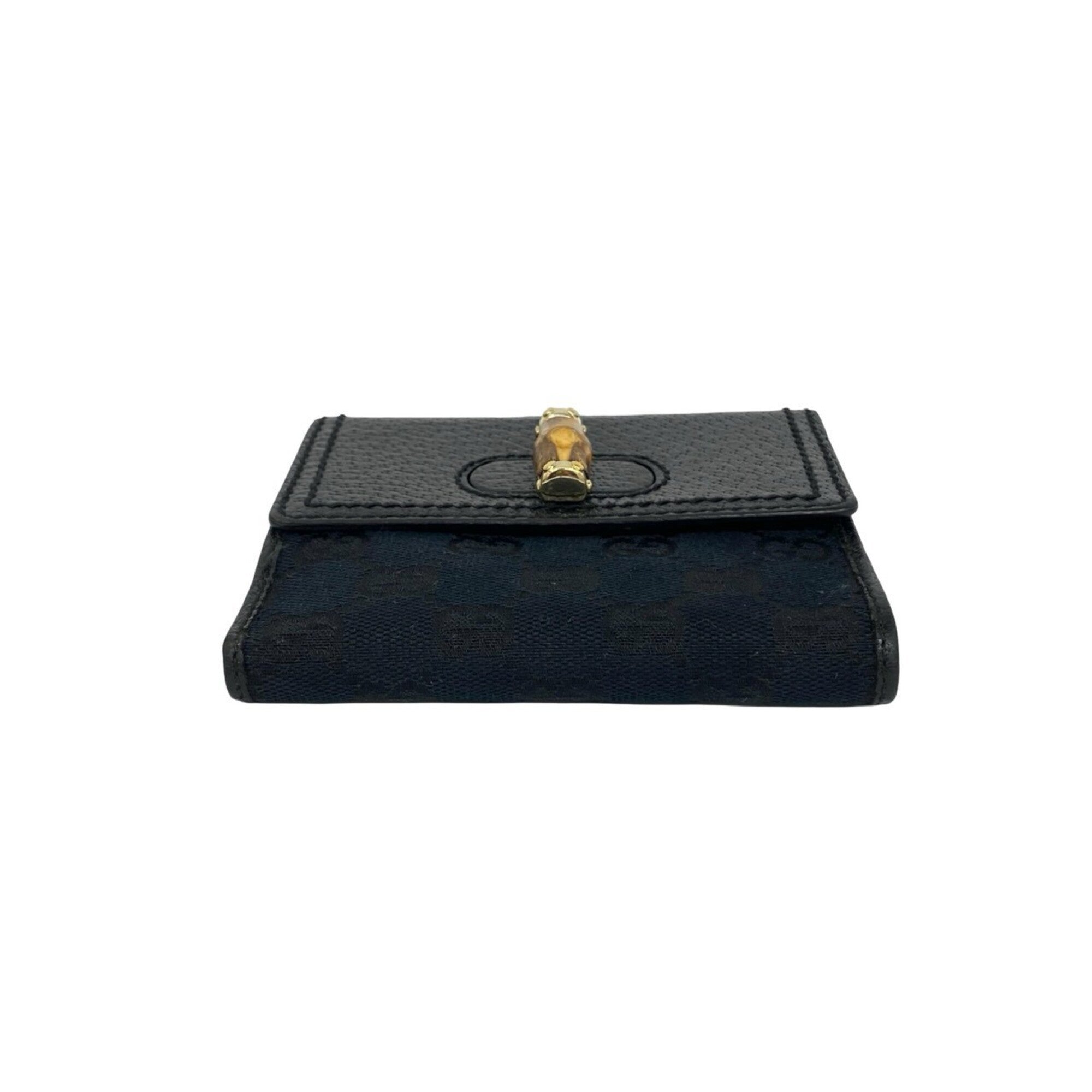 Gucci Black Leather Canvas Bamboo Wallet (Bi-Fold) (Pre-Owned)