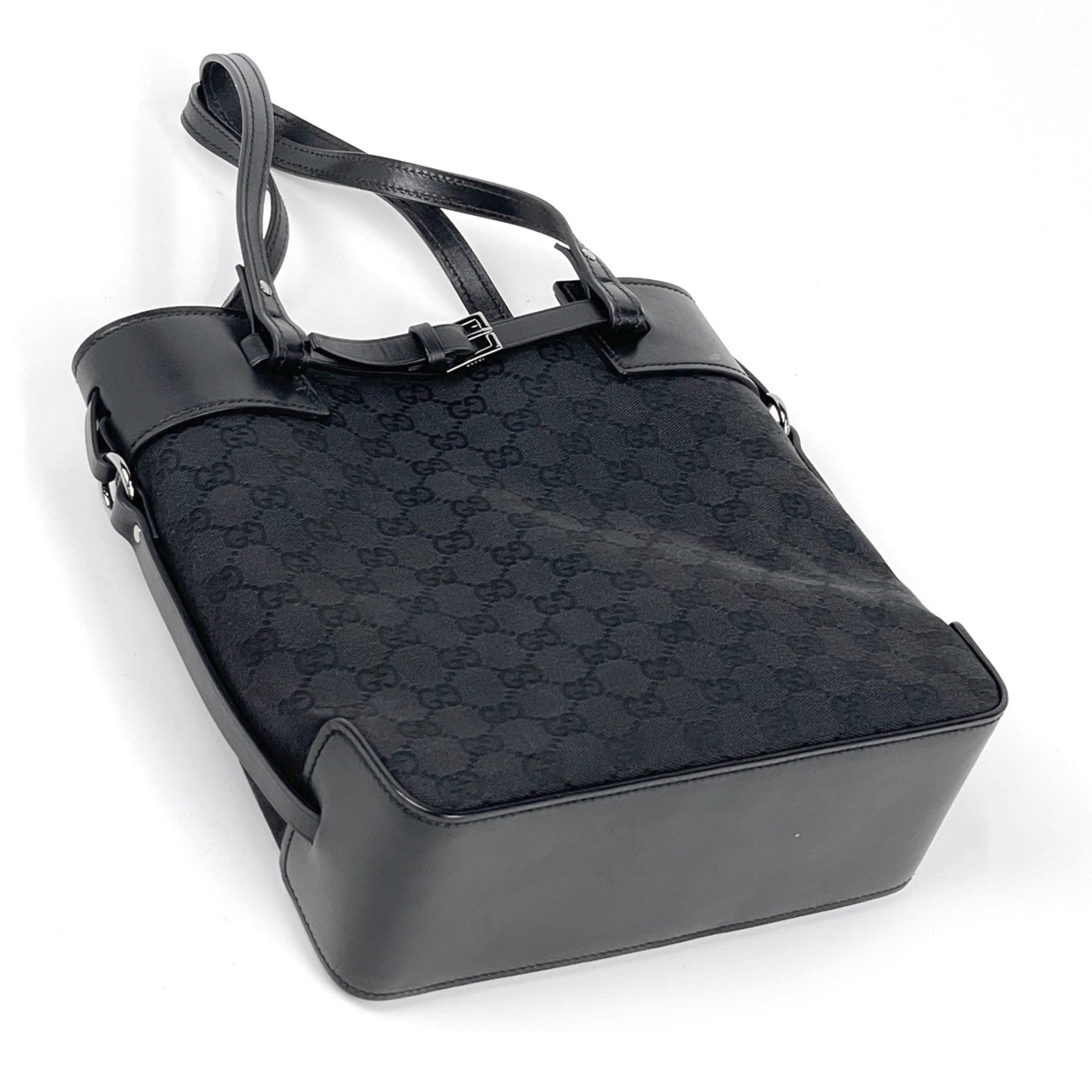 Gucci Gg Canvas Black Gg Canvas Leather Tote Bag (Pre-Owned)