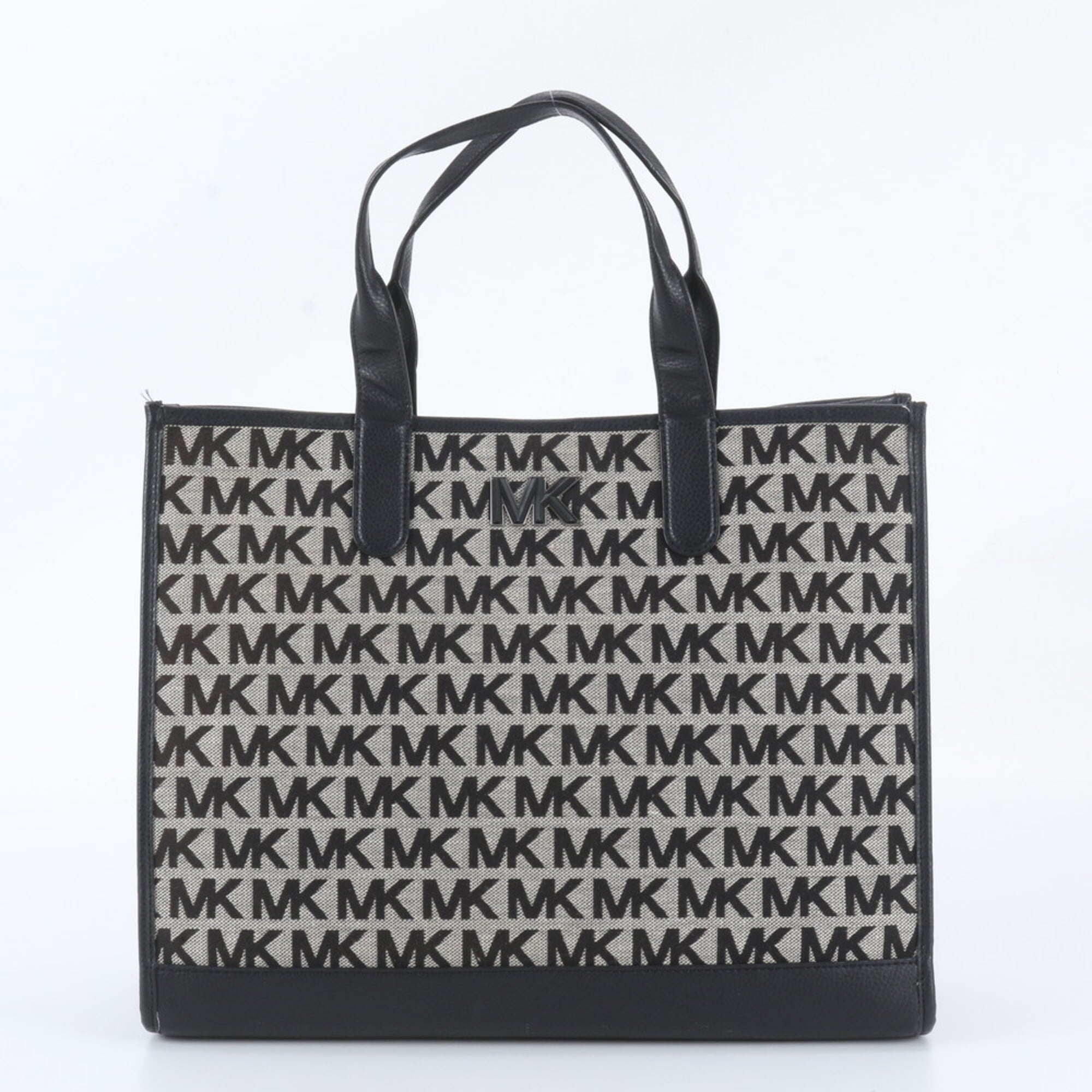 Michael Kors Black Leather Canvas Handbag Shoulder Bag Tote Bag (Pre-Owned)