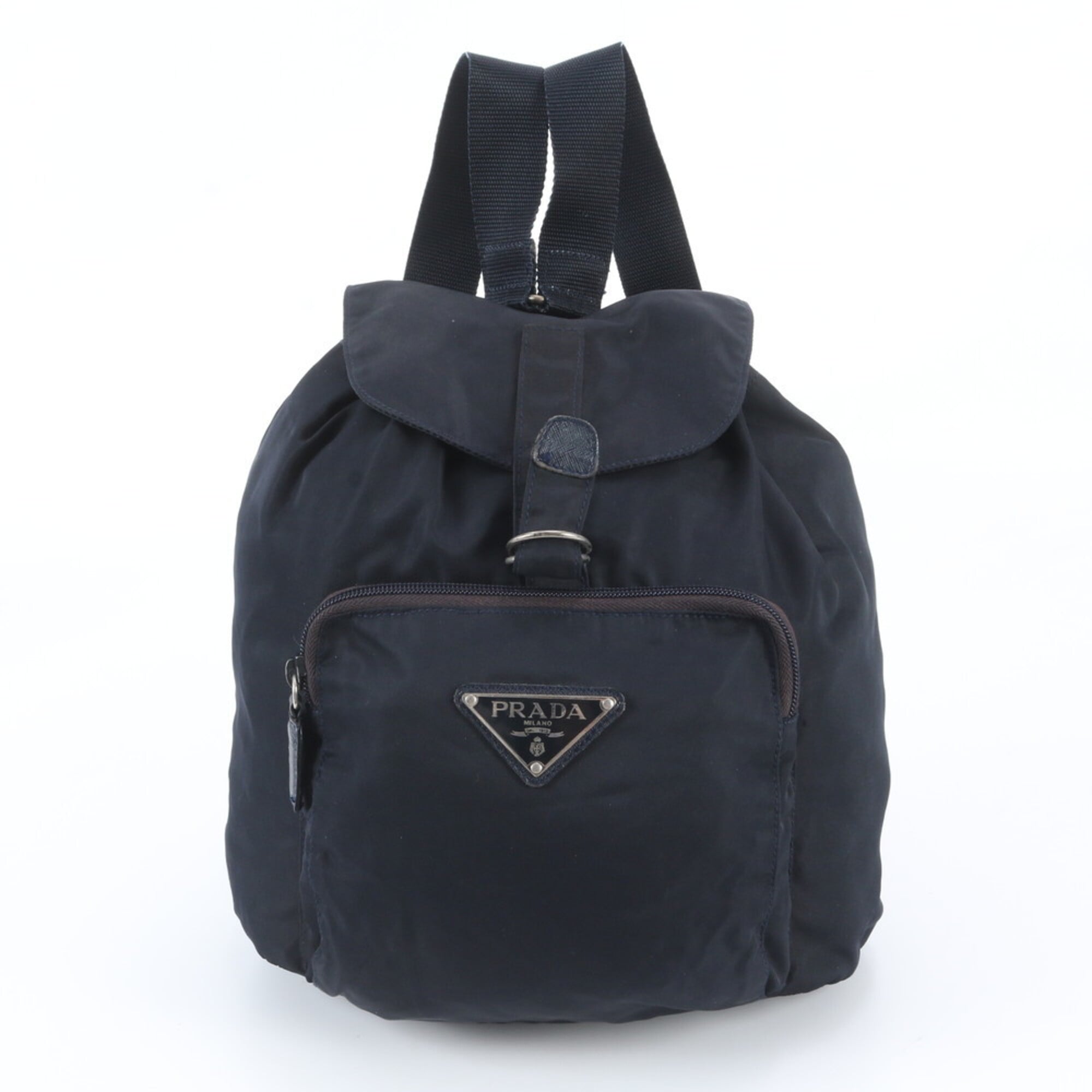 Prada Black Navy Nylon Leather Backpack (Pre-Owned)